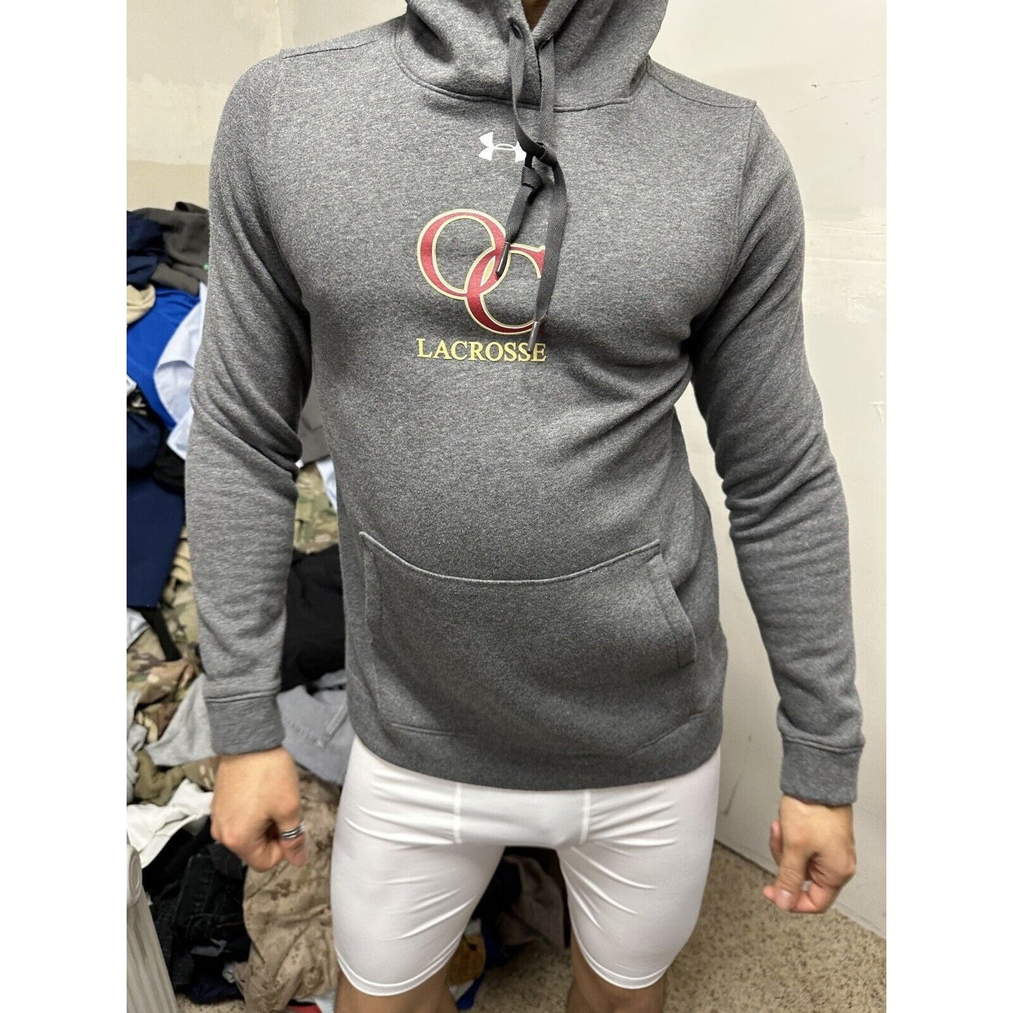 Men’s Gray OC Lacrosse Under Armour Loose Cold Gear Small Hoodie