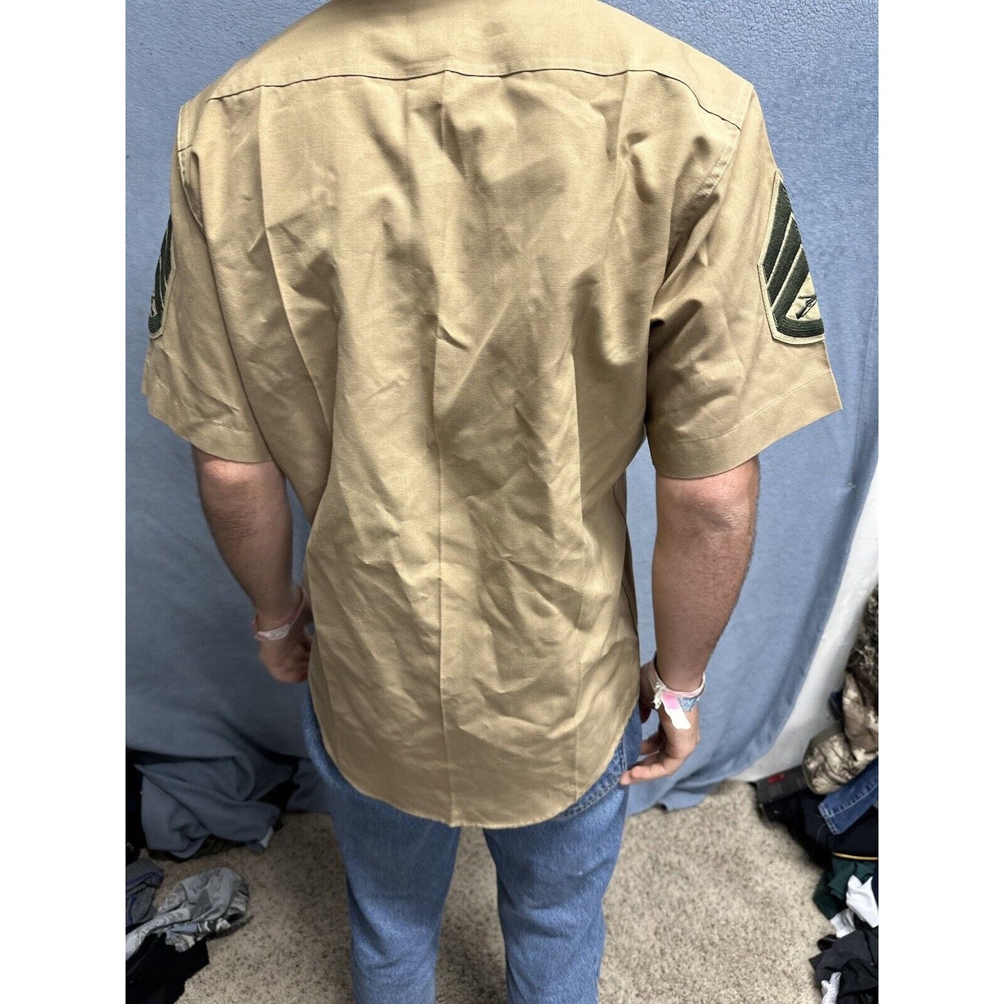 Usmc Marine Corps Khaki Creighton Button Up Uniform Shirt Medium 15-15.5