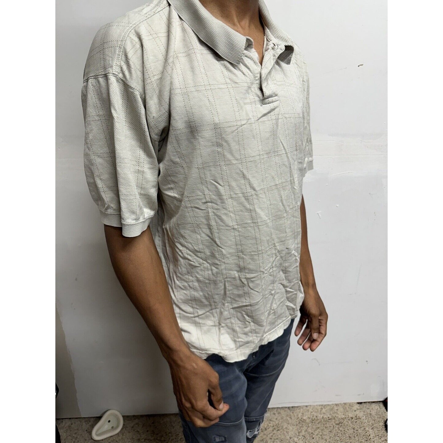 Men’s Beige Geoffrey Beene Large Polo Shirt Double mercerized