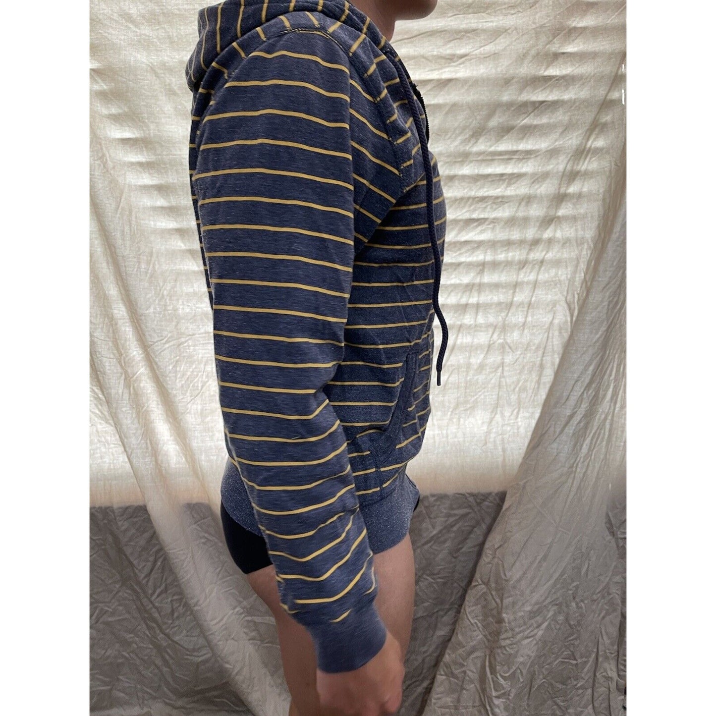 men's old navy small full zip hoodie bluish Gray With yellow stripes