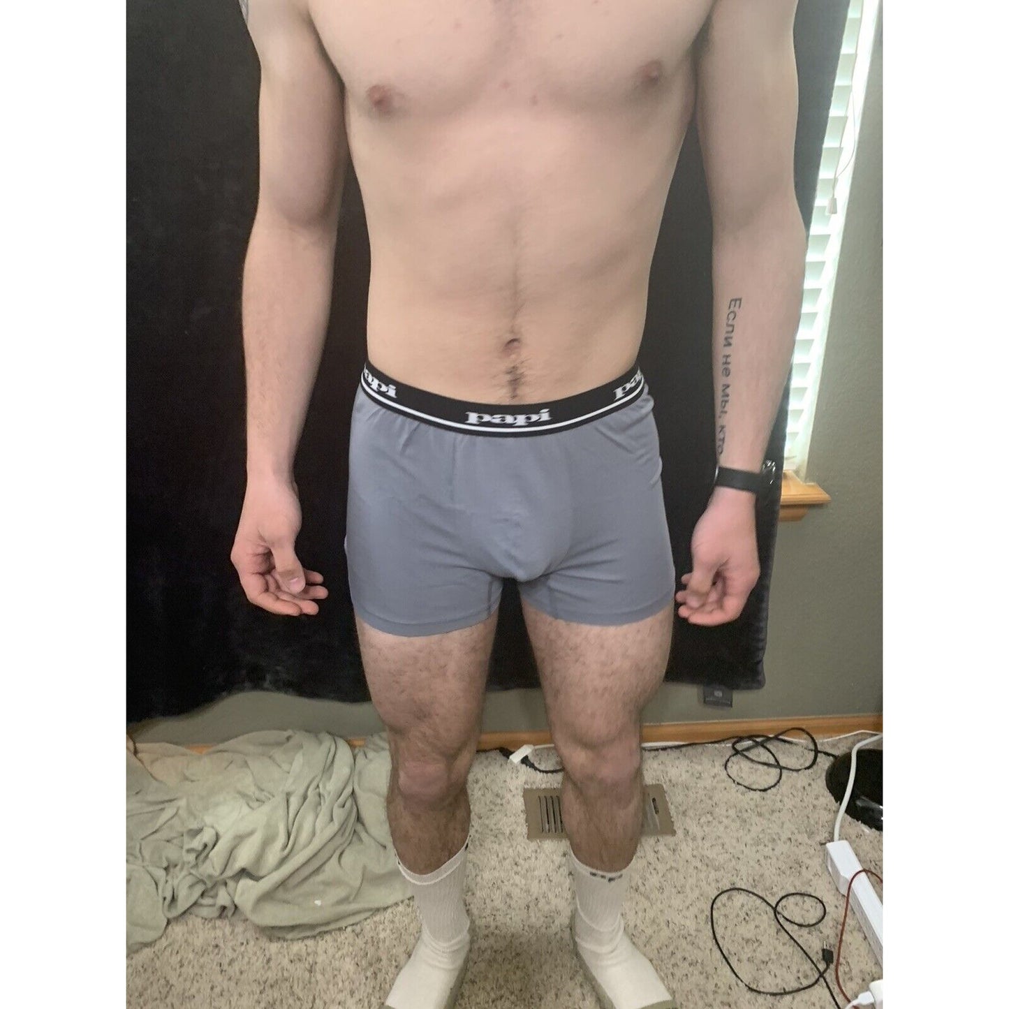 Men’s Papi Medium Boxer Briefs Gray International 5% Spandex Black/white Band