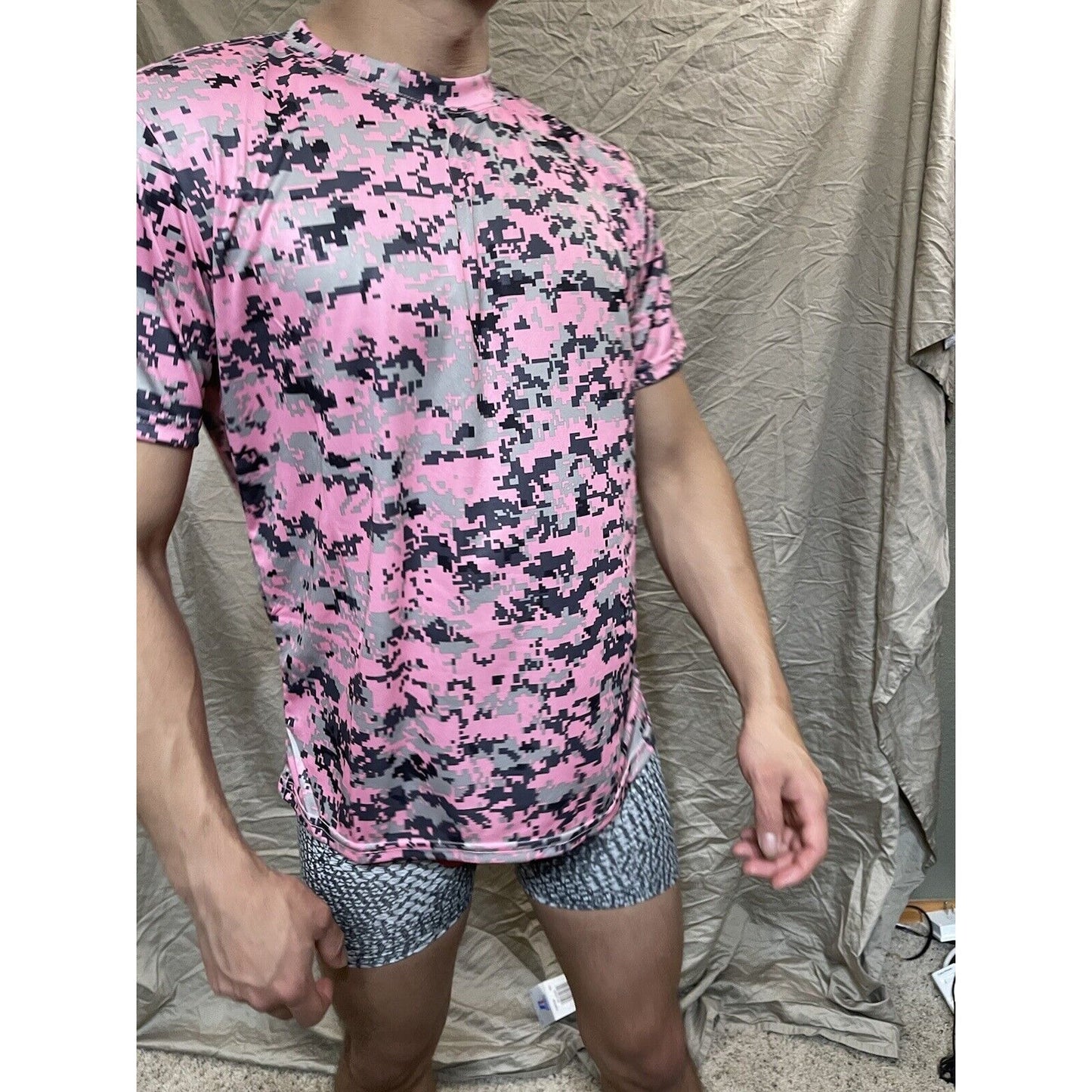 Boy's Youth Large Digi Camo Alleson Athletic Pink Compression Workout Shirt