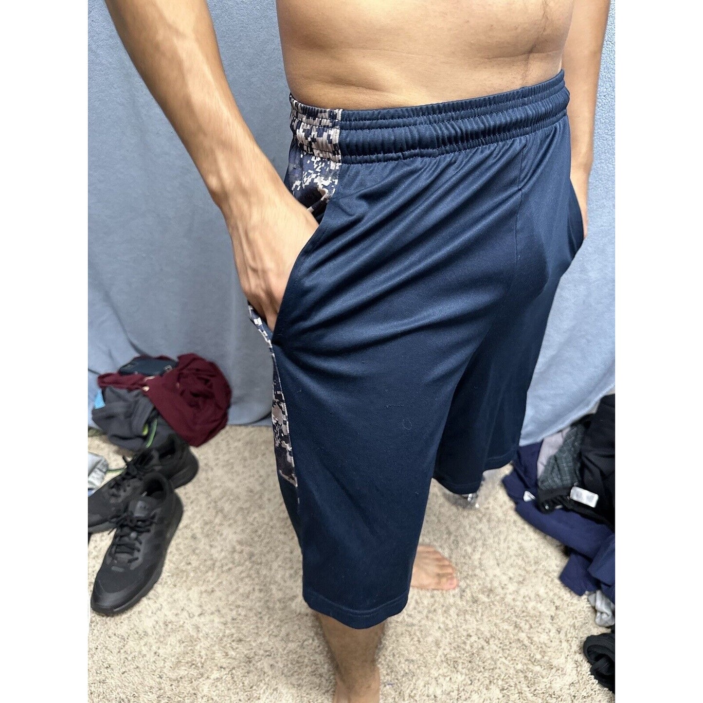 Men’s Badger Sport Small Dark Blue Camo Athletic Shorts With Pockets