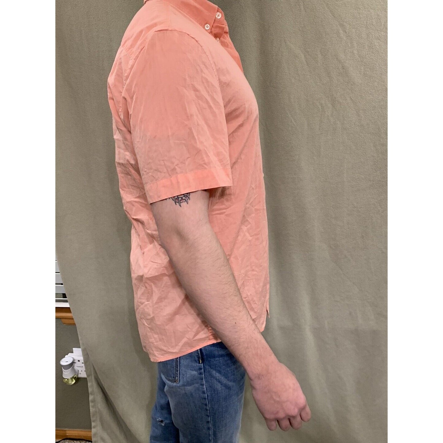 H&M Men Short Sleeve Button Shirt Casual Top Size Medium Regular Fit - Salmon
