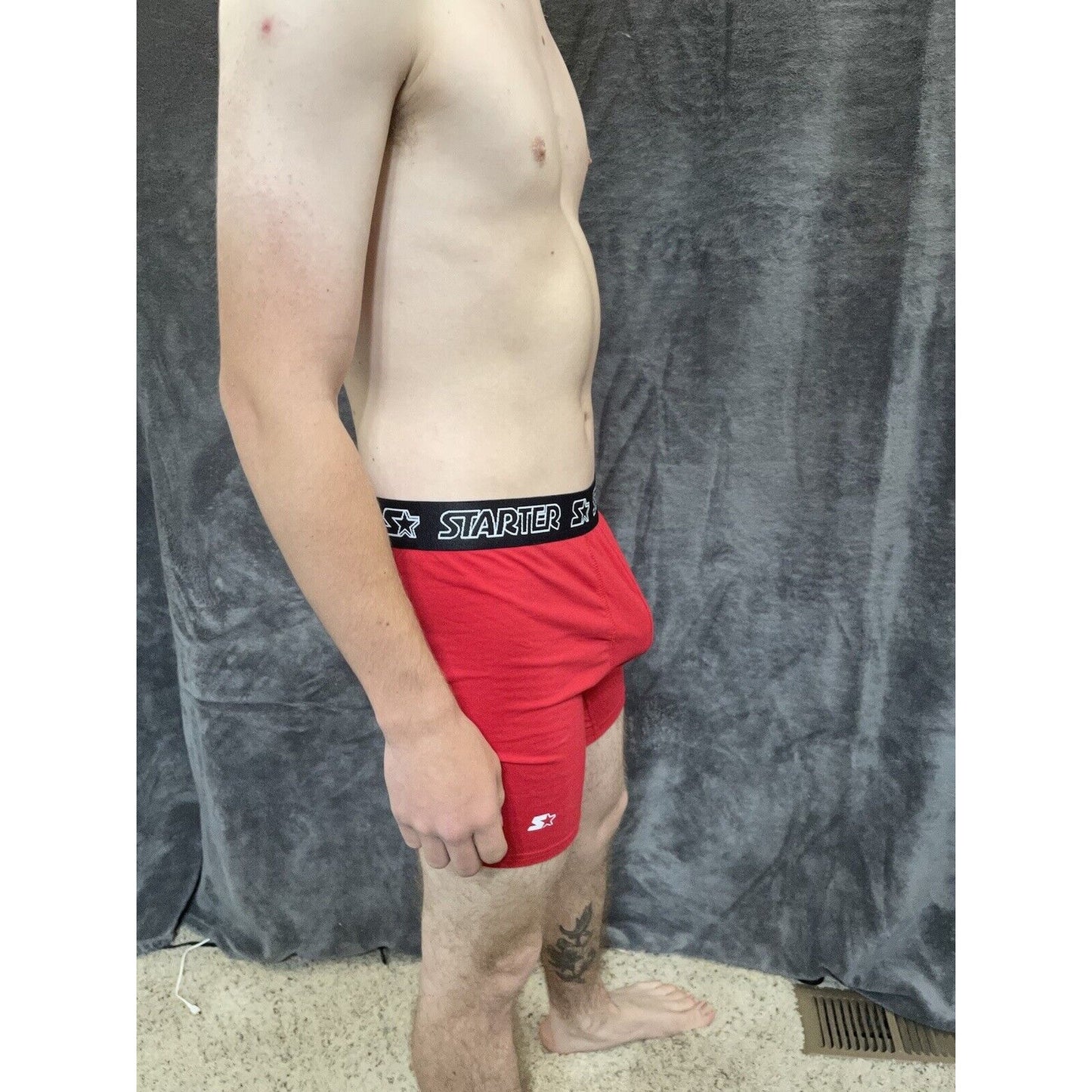 men's red starter black label large red boxer brief 5% spandex