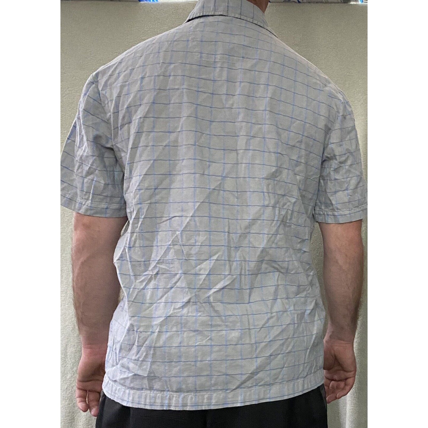 Nautica Sleepwear Gray Blue Plaid Men’s Large Cotton Button-down Shirt