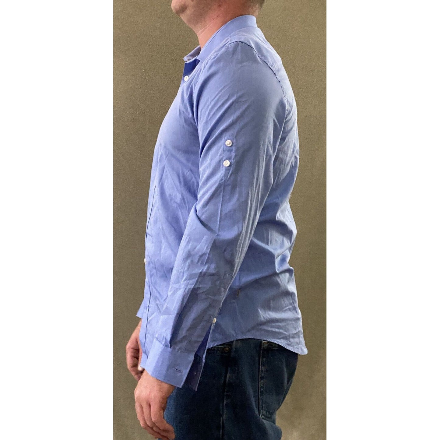Calvin Klein Men’s Medium Plain Blue Button-Down Formal Cotton Long Sleeves