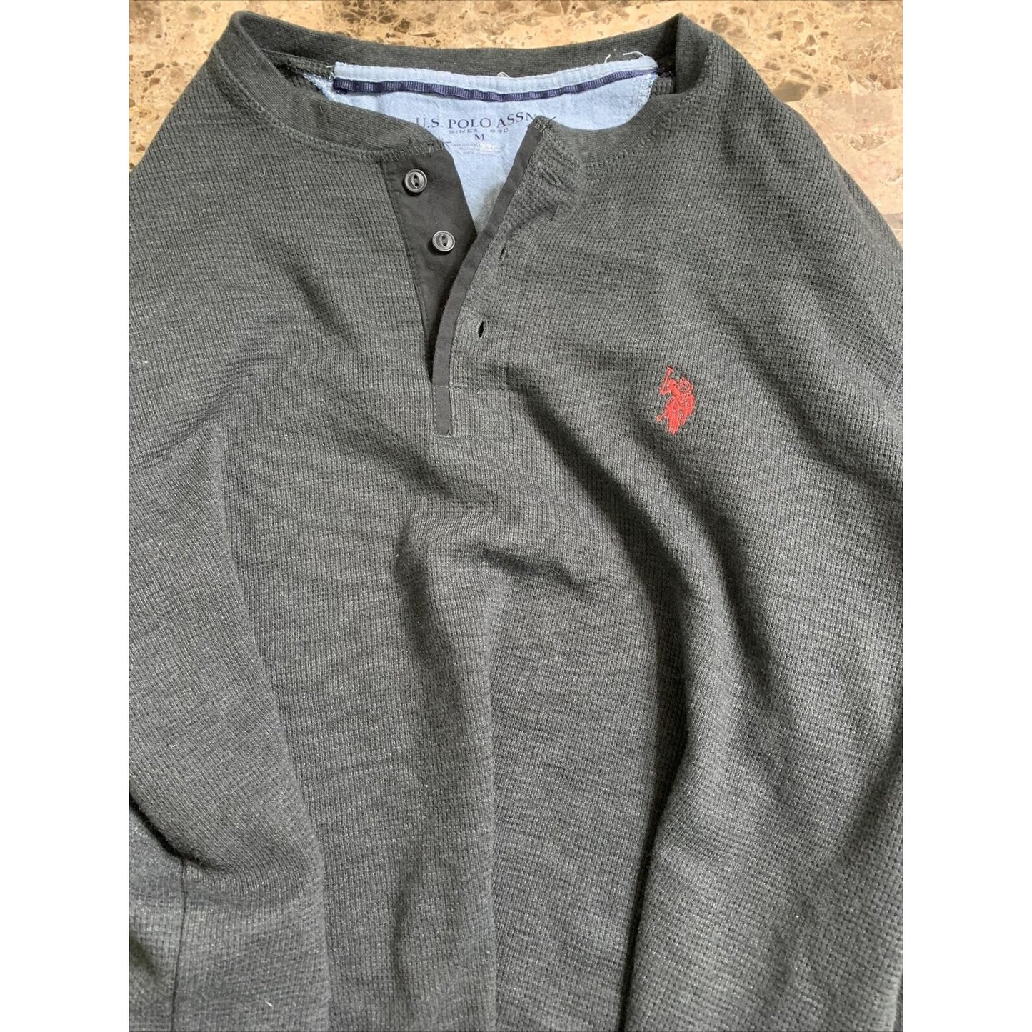 US Polo ASSN Mens Polo Long Sleeve Shirt Dark Gray size Medium