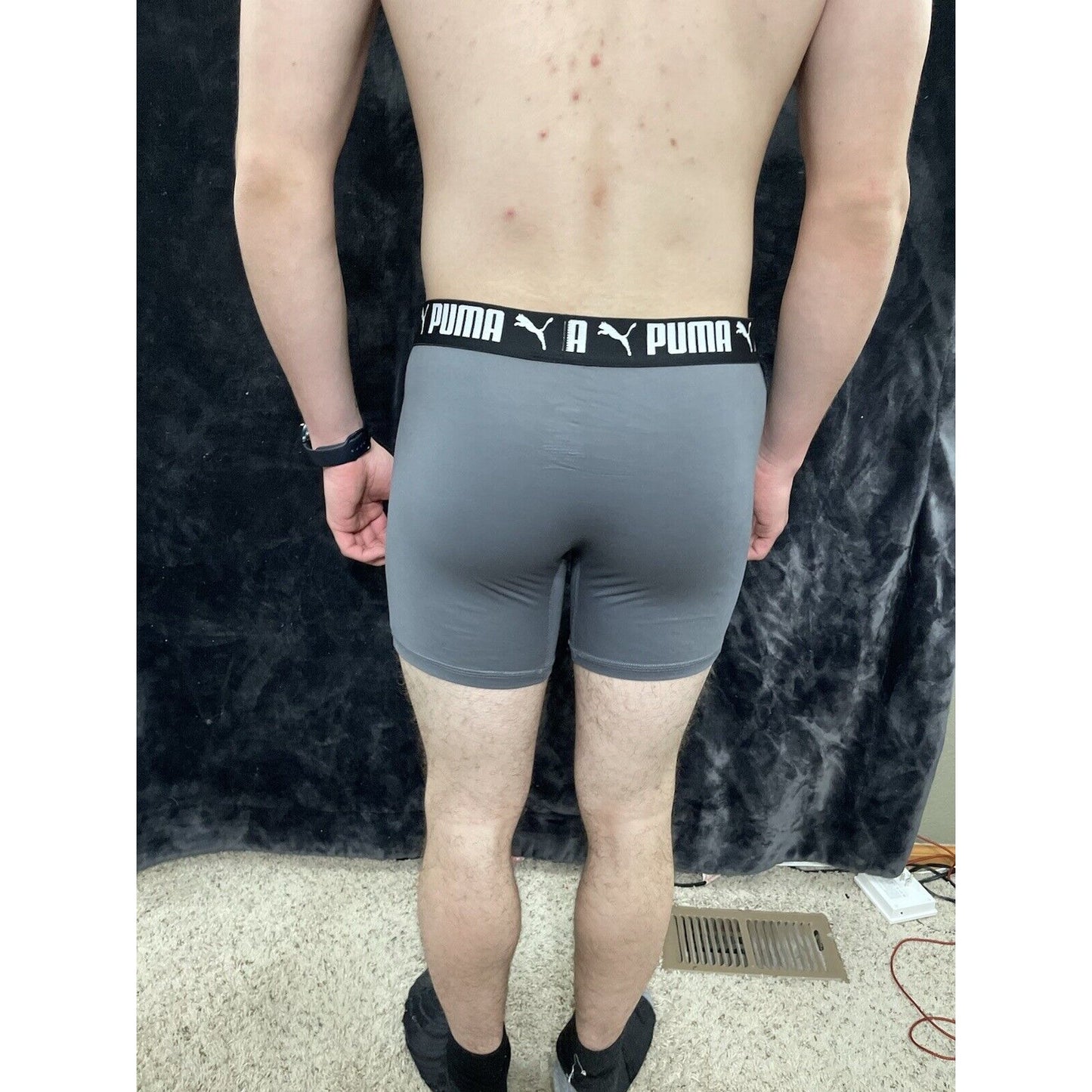 Puma MENS size LARGE 36-38" Sport Luxe boxer briefs gray With Black/white Band