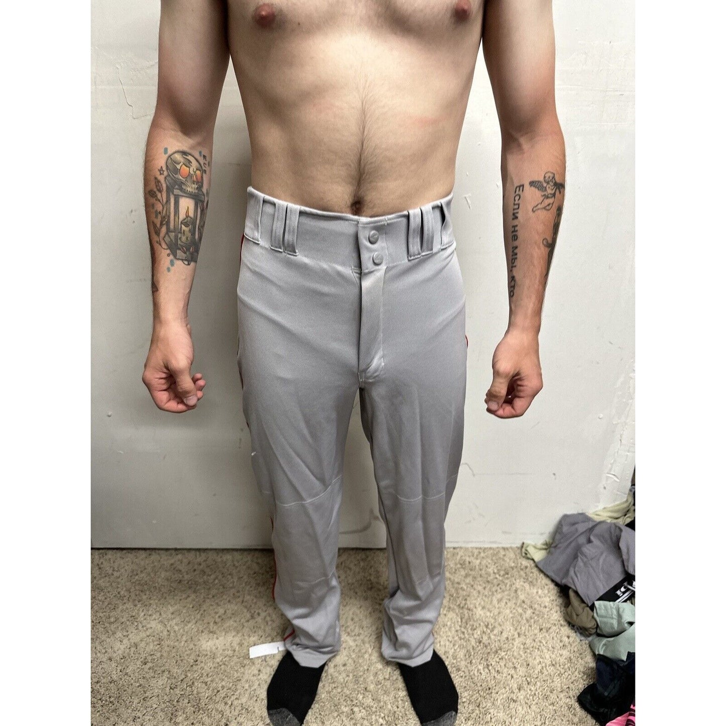 Men’s Chanmpro Adult Small Gray Baseball Pants Red Stripe