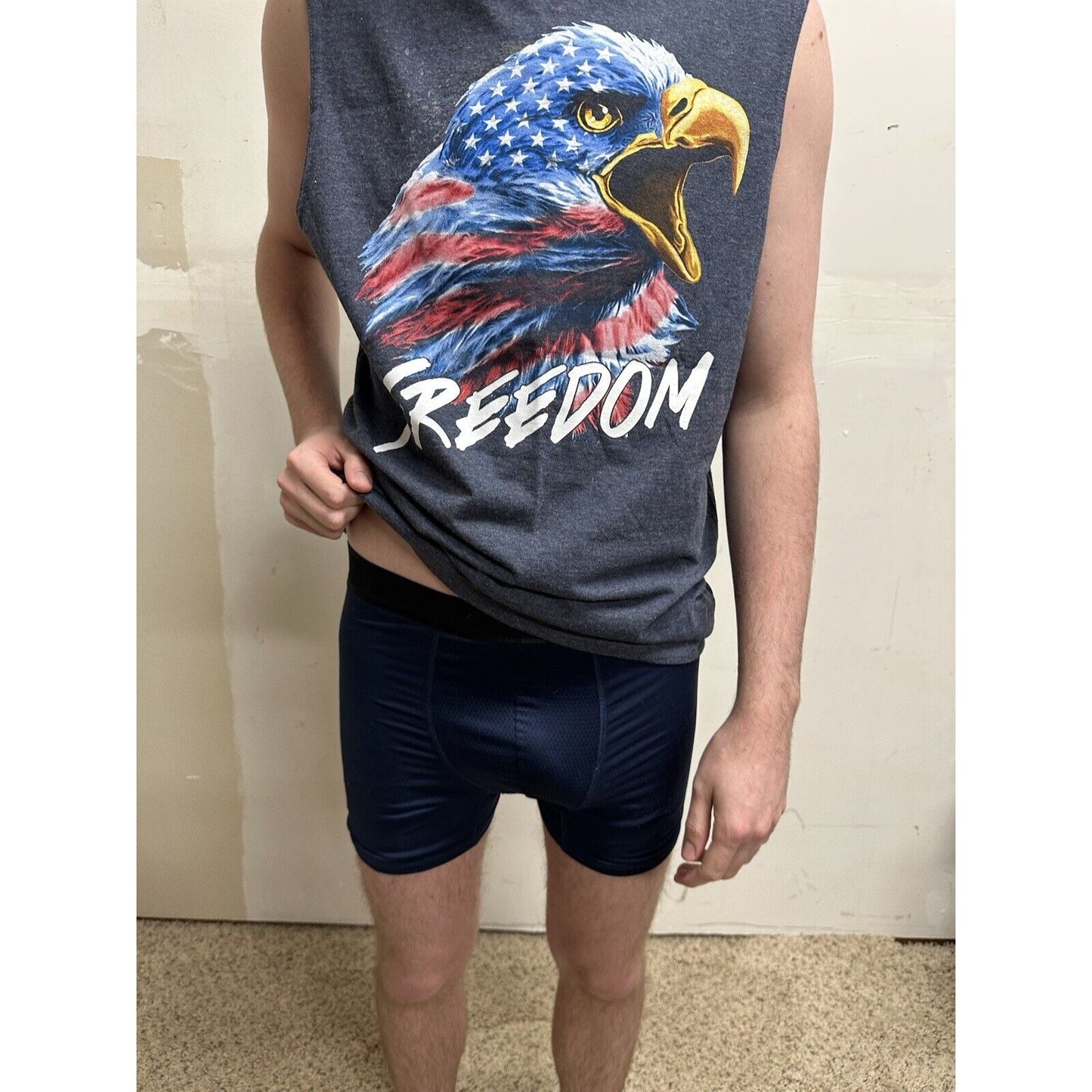 men’s gray faded glory medium muscle shirt freedom bald eagle