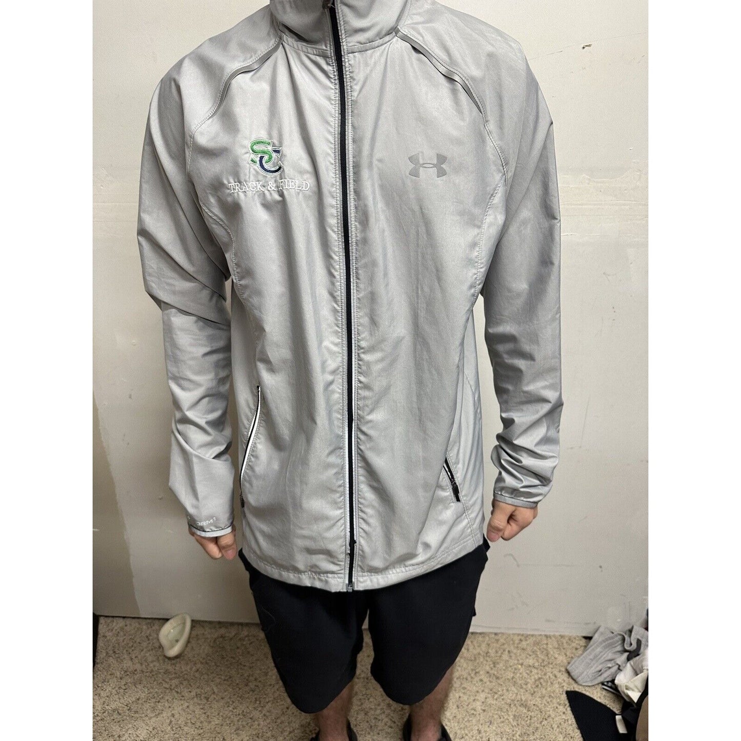 Men’s Gray Full Zip Run Fitted Medium Under Armour Sand Creek Track & Field