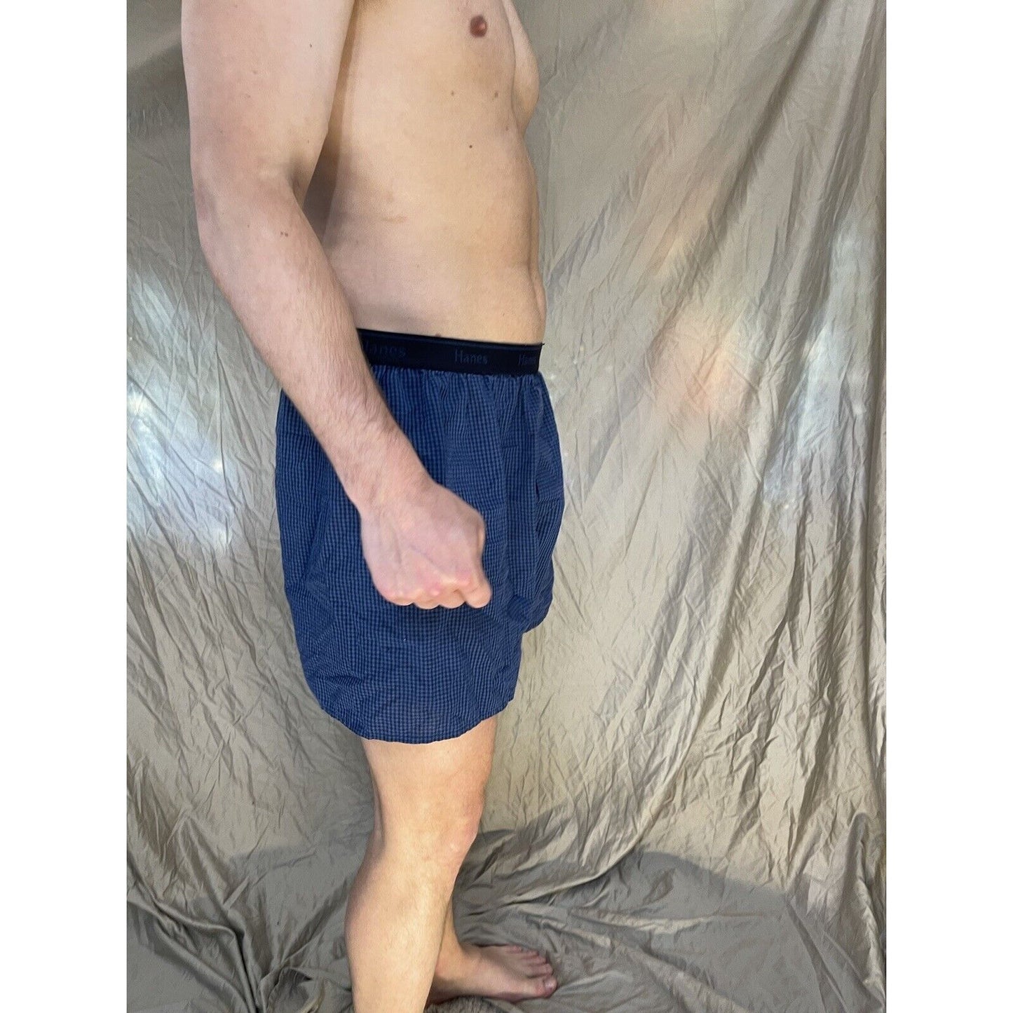 men's hanes XL boxer shorts black and blue plaid