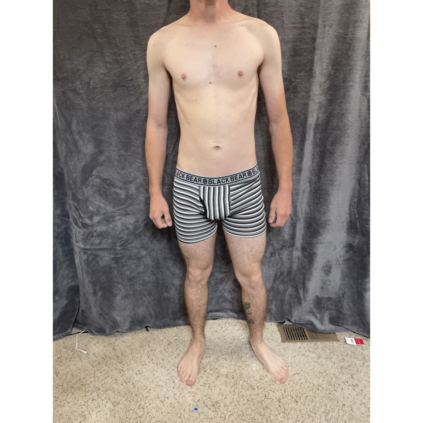 men's medium athletic trunk style black bear boxer brief gray black white stripe