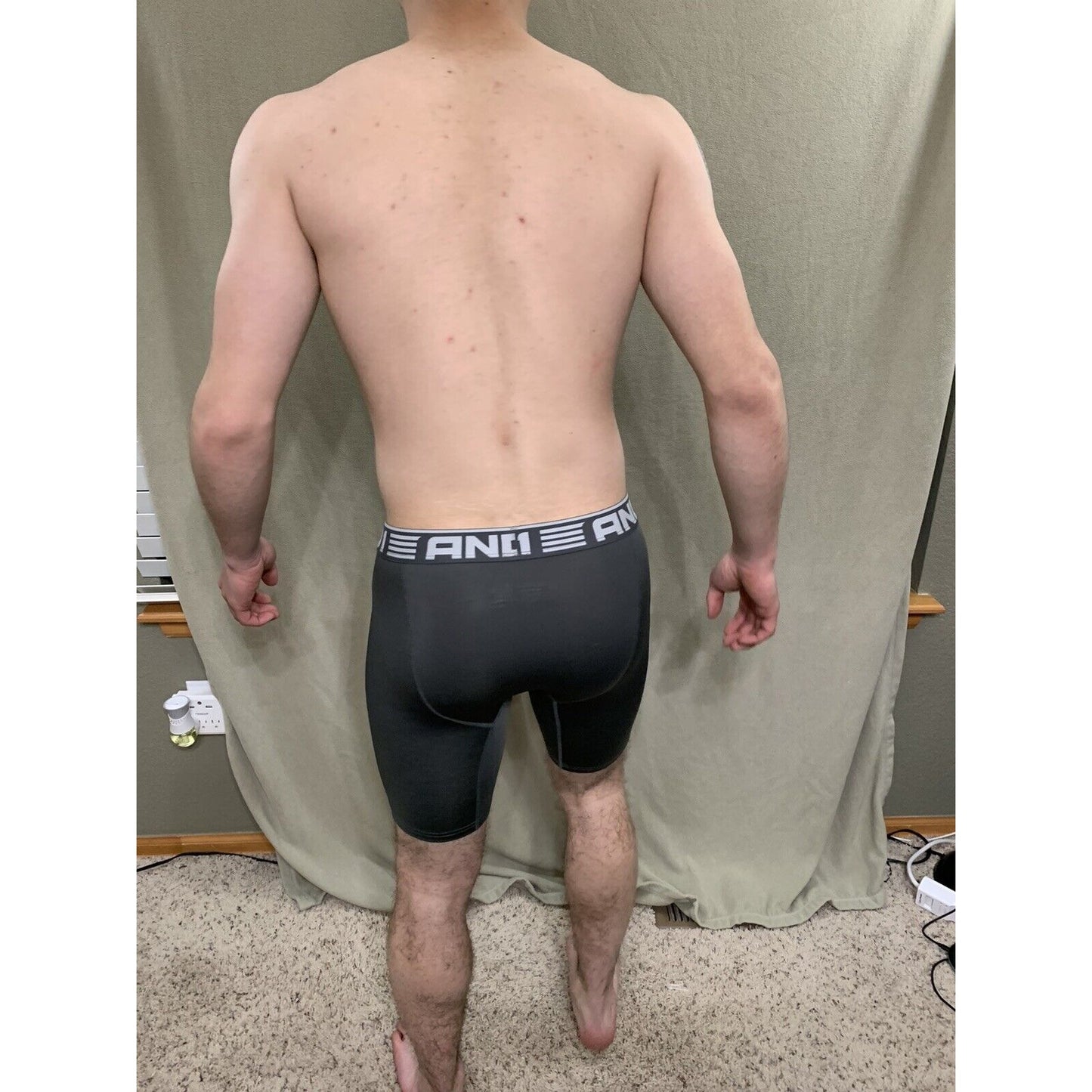 Men’s Gray With White Band Medium AND1 Compression Performance Boxer Briefs