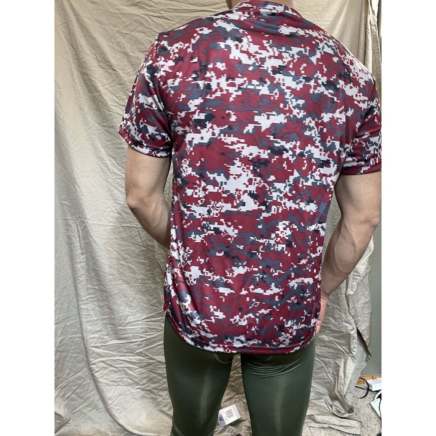 Boy's Youth Large Camo Alleson Athletic Dark Red Compression Workout Shirt