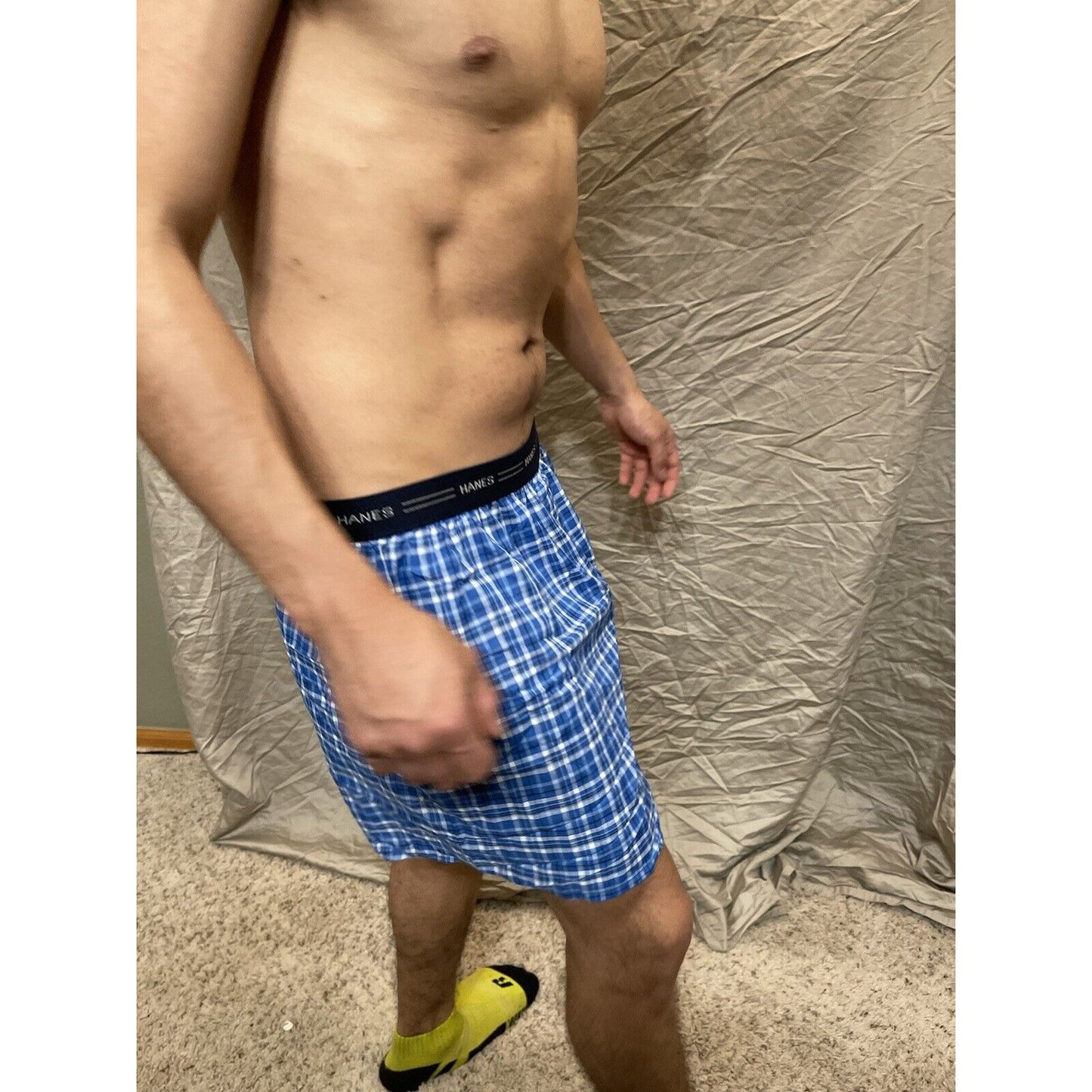 men's large blue plaid comfort flex boxer shorts
