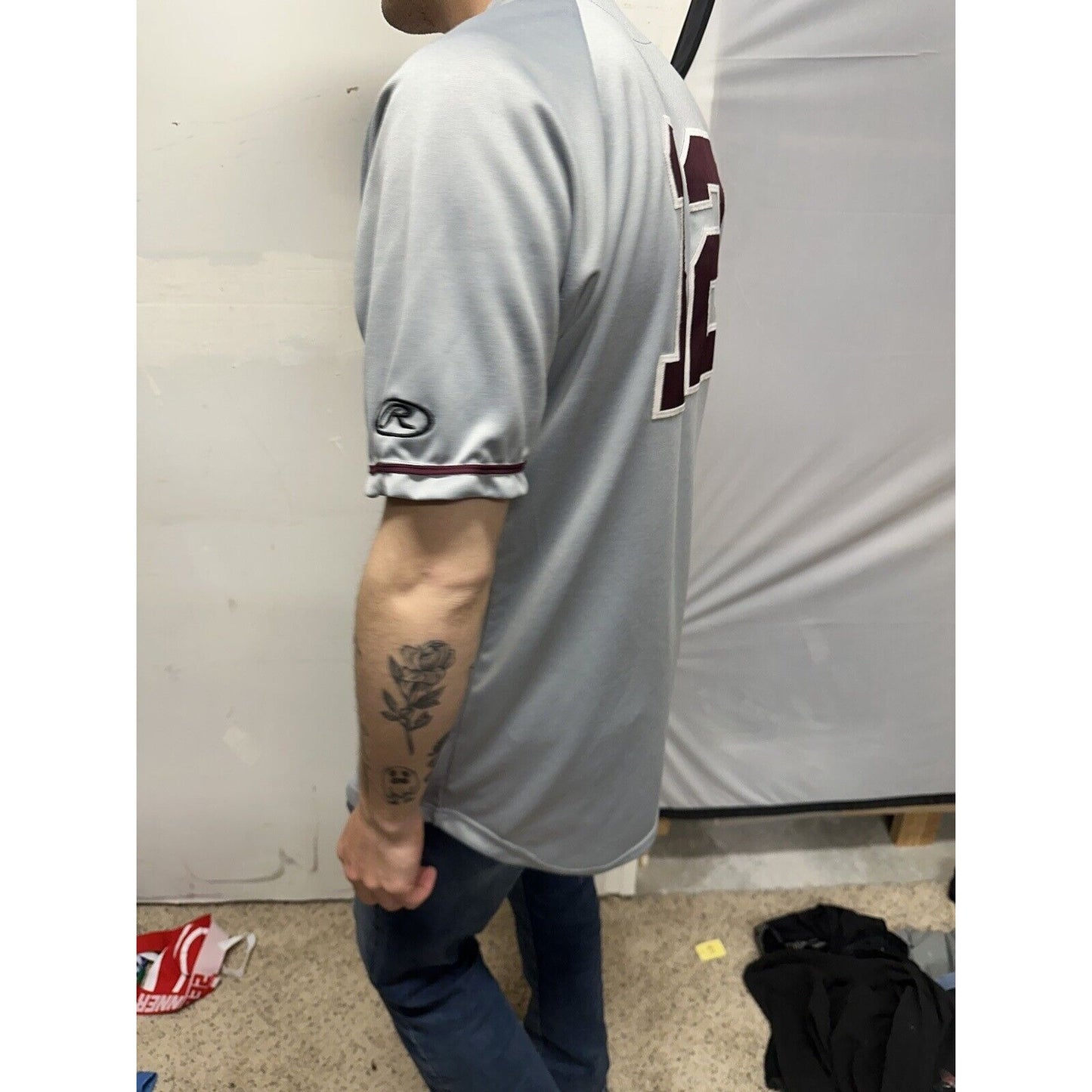 Men’s Silver Rawlings Medium Warhawks Number 12 Baseball Jersey