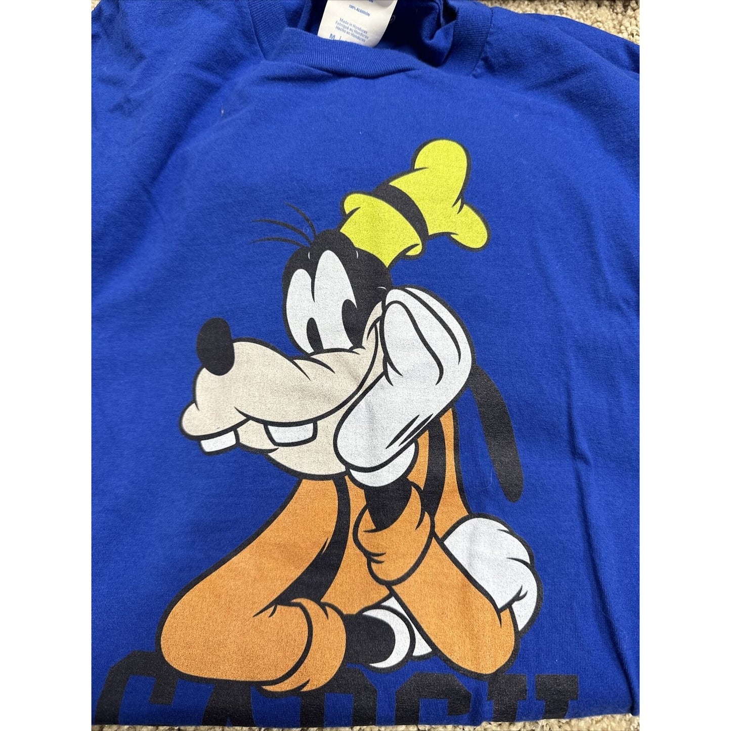men’s goofy royal blue short sleeve disney tshirt medium- Garsh!