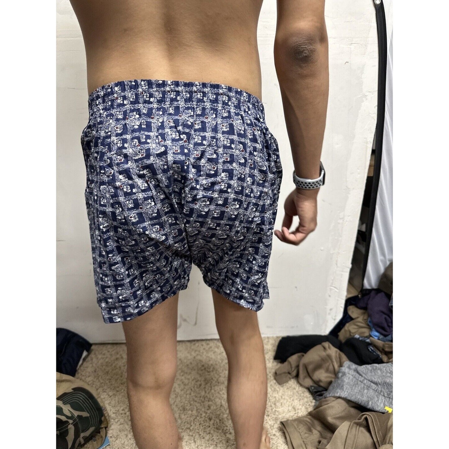 Men’s Small Fruit Of The Loom Blue Plaid Box Design Boxer Shorts