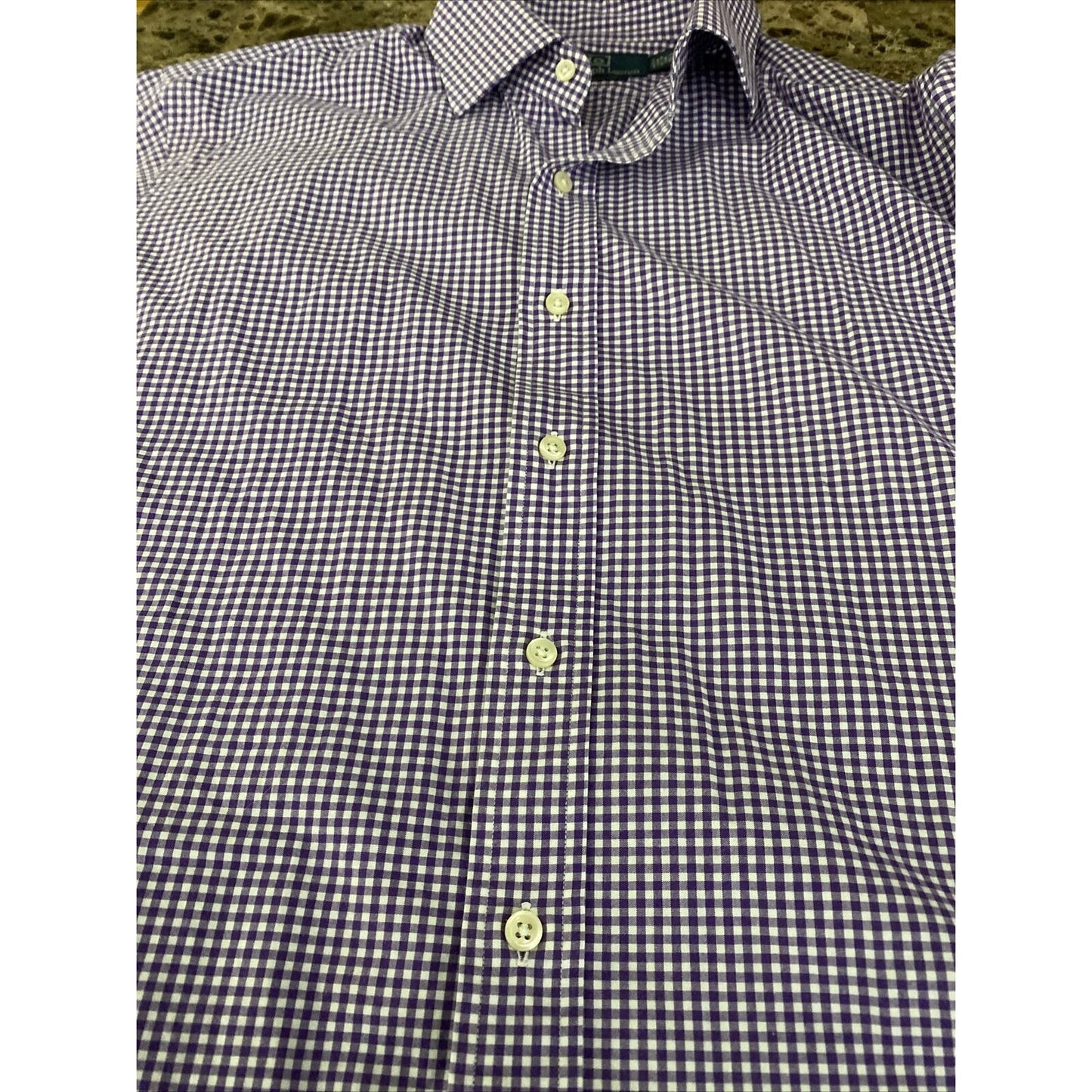 Polo Ralph Lauren Men’s Sz 16 1/2 Classic Fit Purple Gingham Plaid Long Sleeves