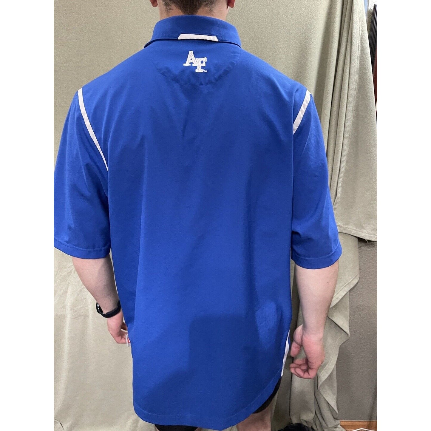 Nike Team Fit-Dry Mens Air Force Falcons Blue White Coaches Polo Shirt Med EUC