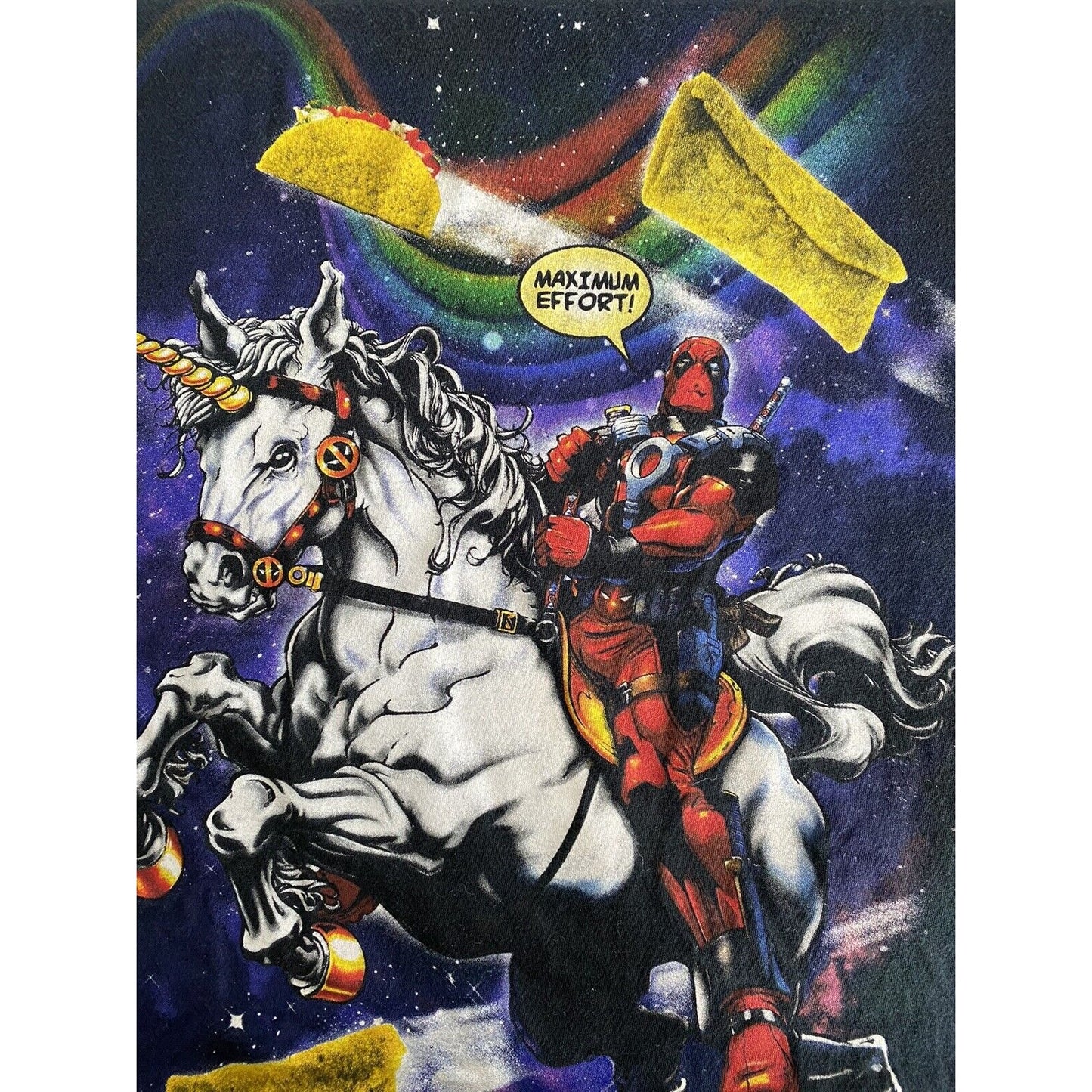 Marvel Deadpool Unicorn Taco Burrito Rainbow Black Men’s Large T-shirt