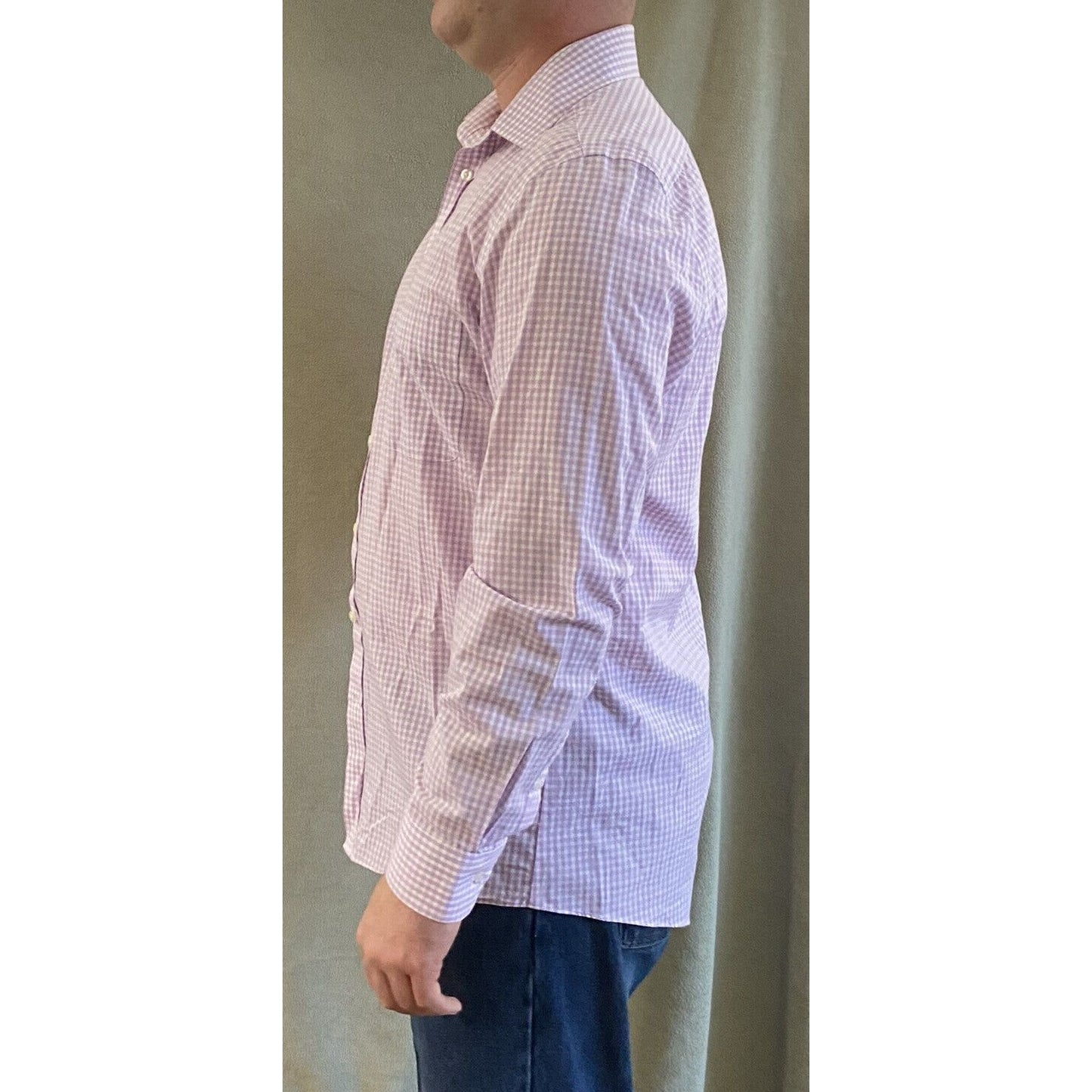 Stafford Travel Easy-care Broadcloth Mens Sz 16 Lilac Plaid Checks Long Sleeves