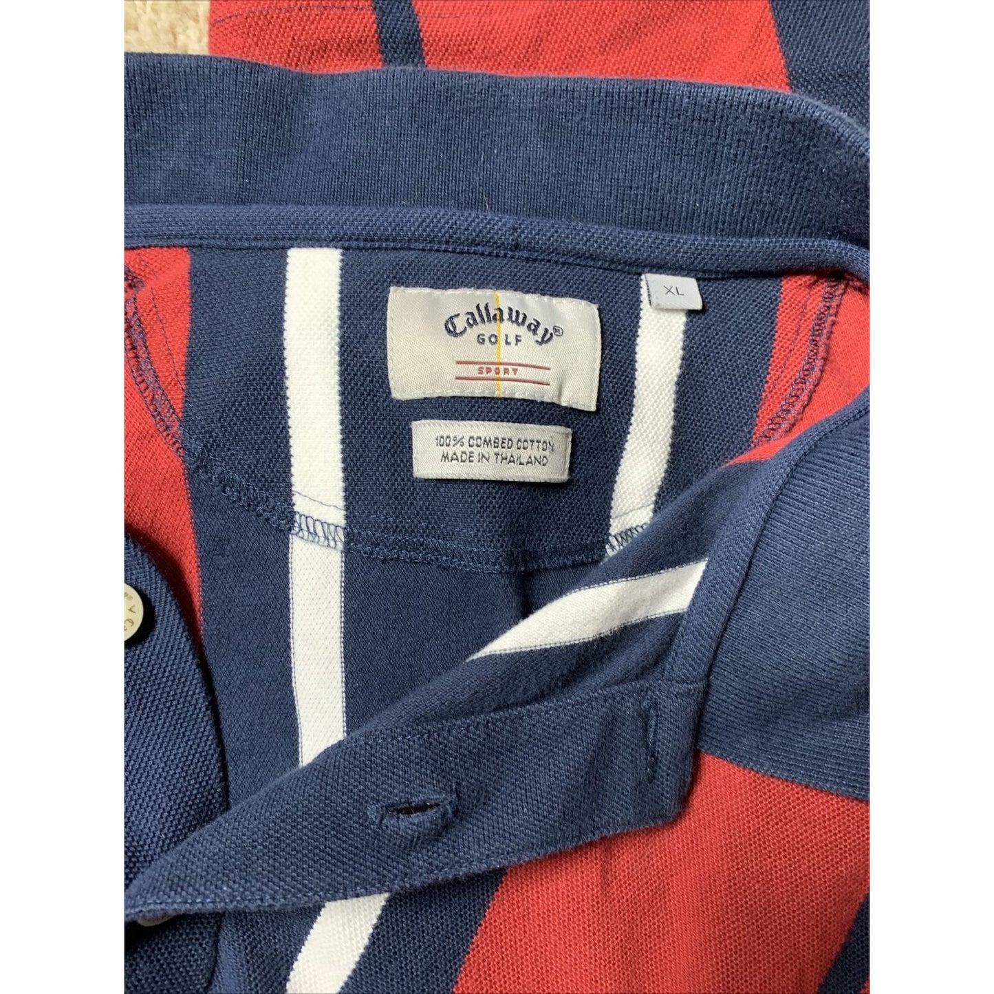 Callaway Golf Short Sleeve Red/Blue/white Combed Cotton Sport Polo Shirt Mens XL