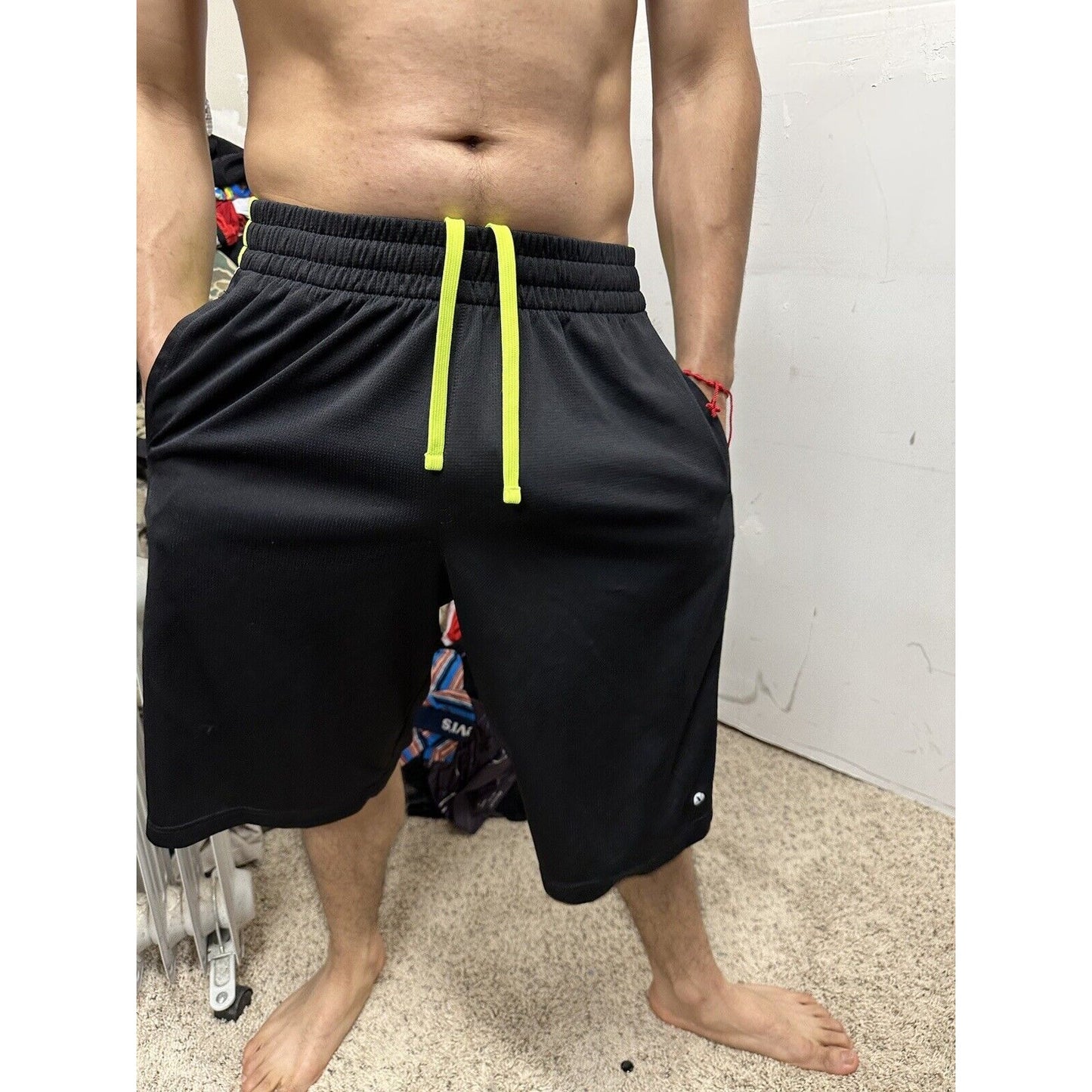 Men’s Black And Neon Yellow Xersion Medium Athletic Shorts With Pockets