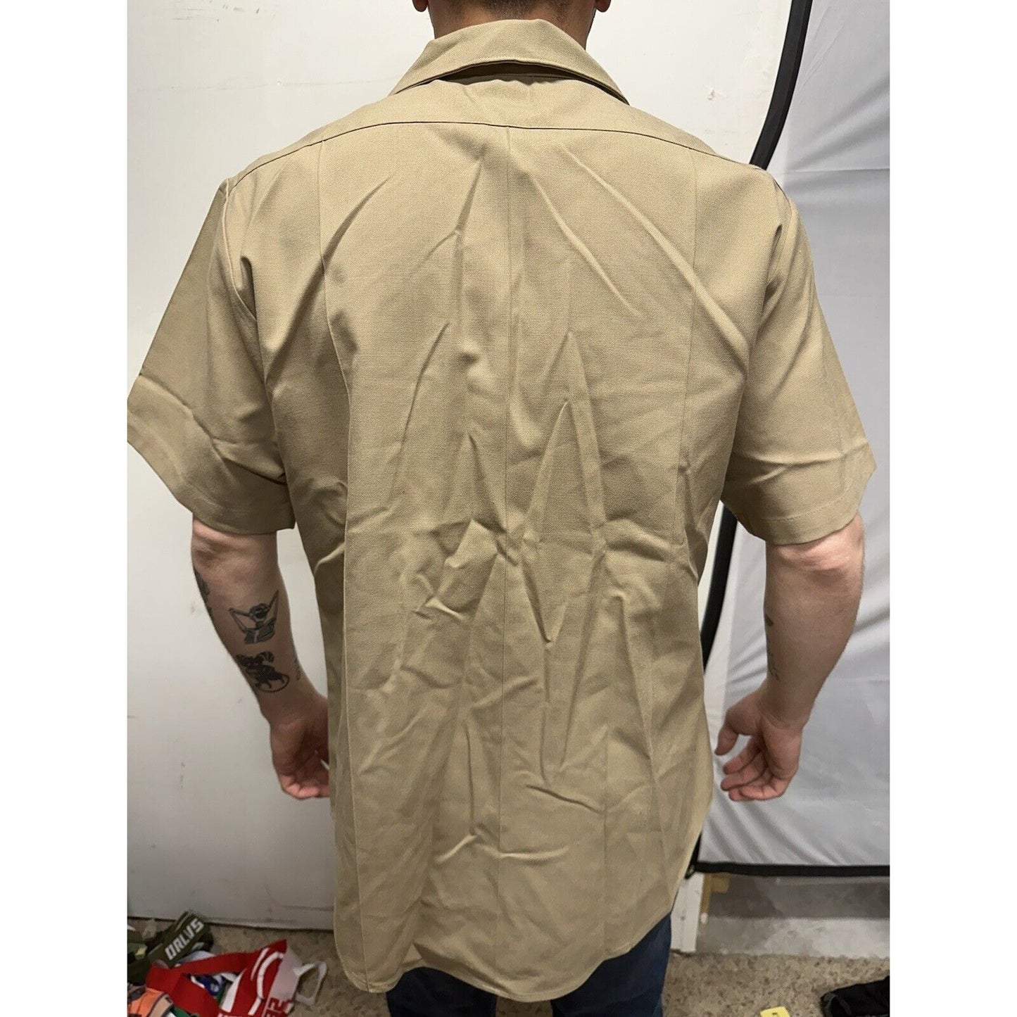 Men’s Military Usmc Flying Cross Large Button Up Uniform Khaki Shirt
