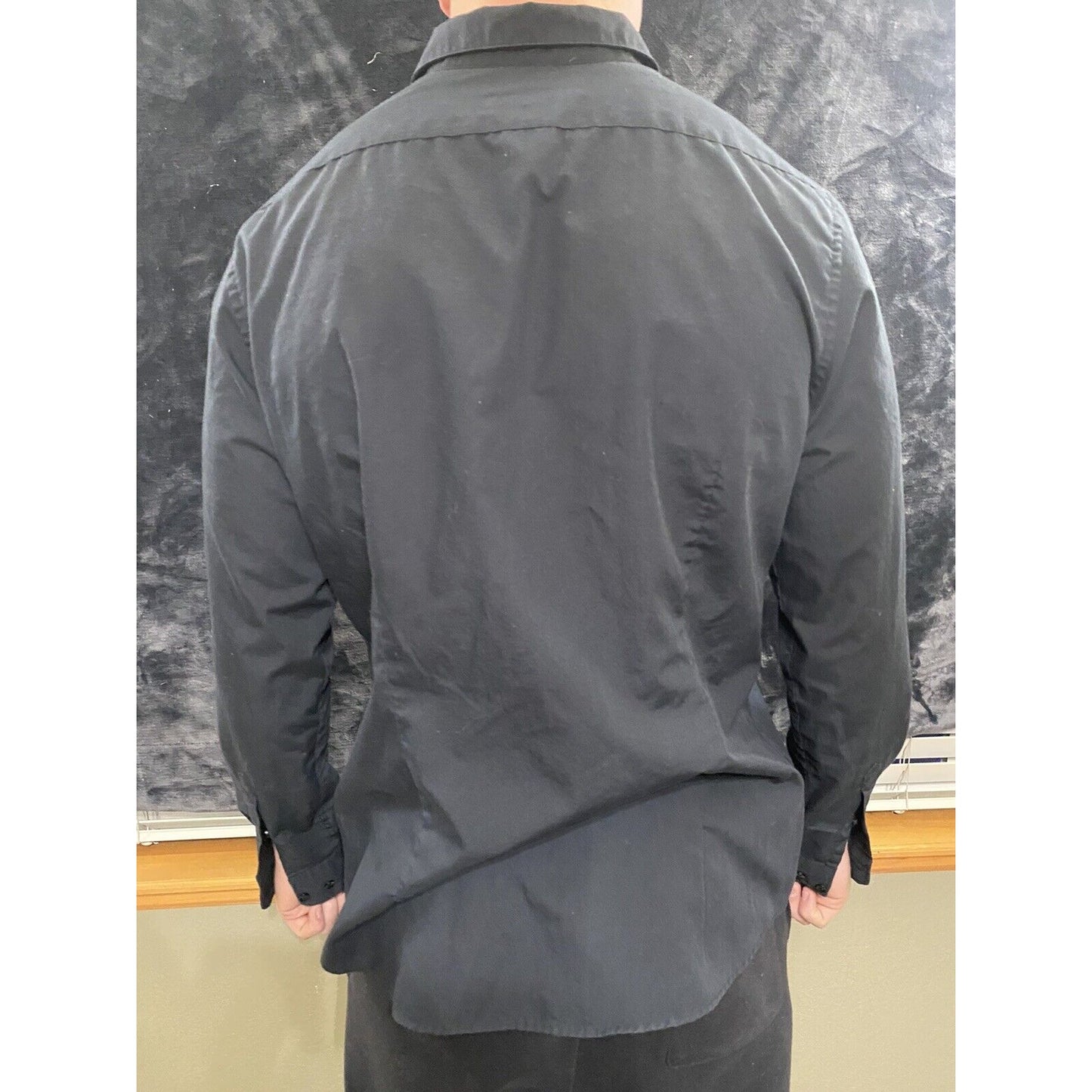 H&M Slim Fit Easy Iron Repassage Facile Men Large Black Button-down Long Sleeves