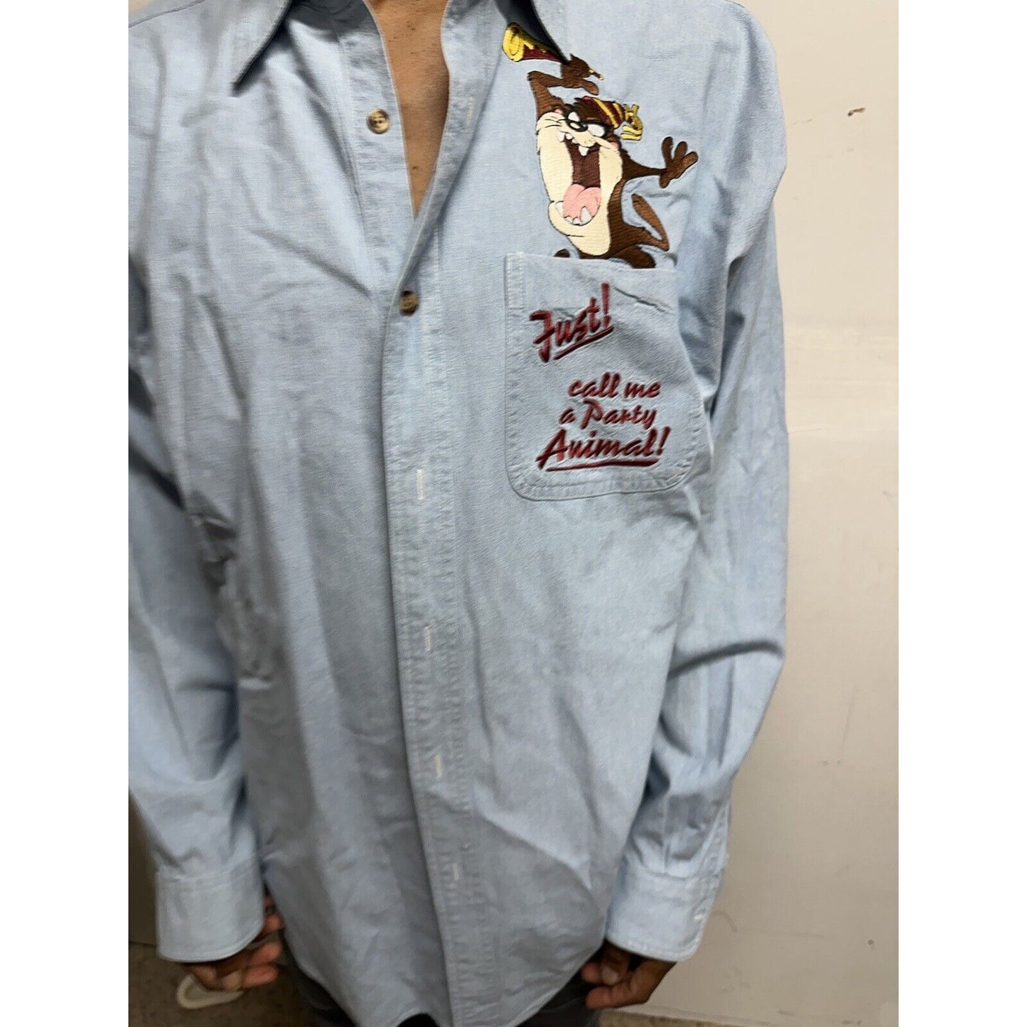 Men’s Large Warner bros Studio Store Long Sleeve Blue Tasmanian Devil Taz Party