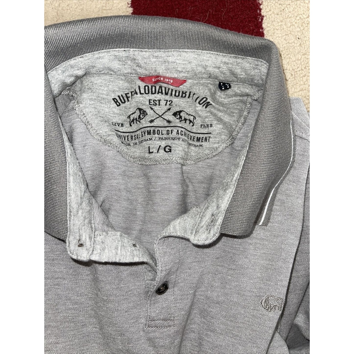 Buffalo David Bitton Large Polo Men Shirt Gray Short Sleeve Cotton Stretch