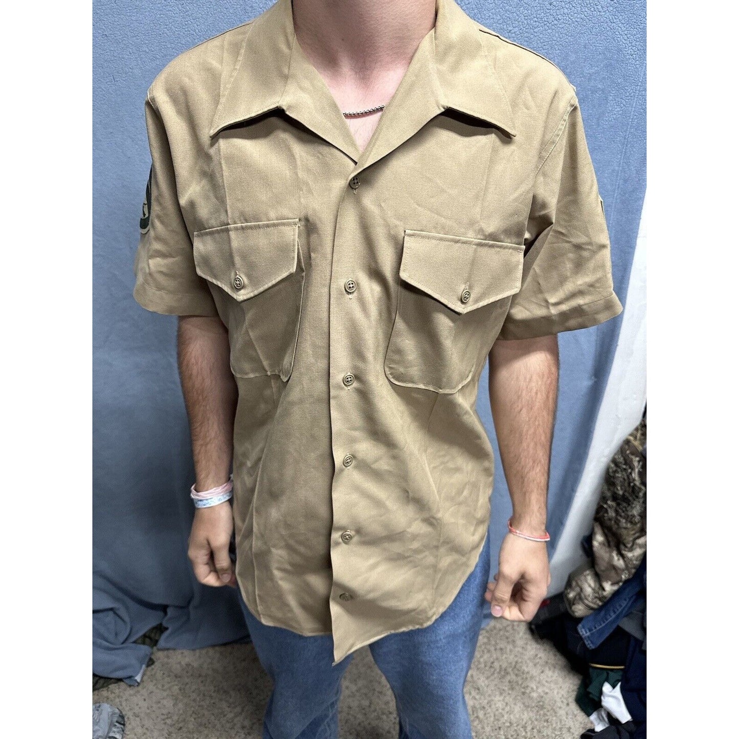 Usmc Marine Corps Khaki Creighton Button Up Uniform Shirt Medium 15-15.5