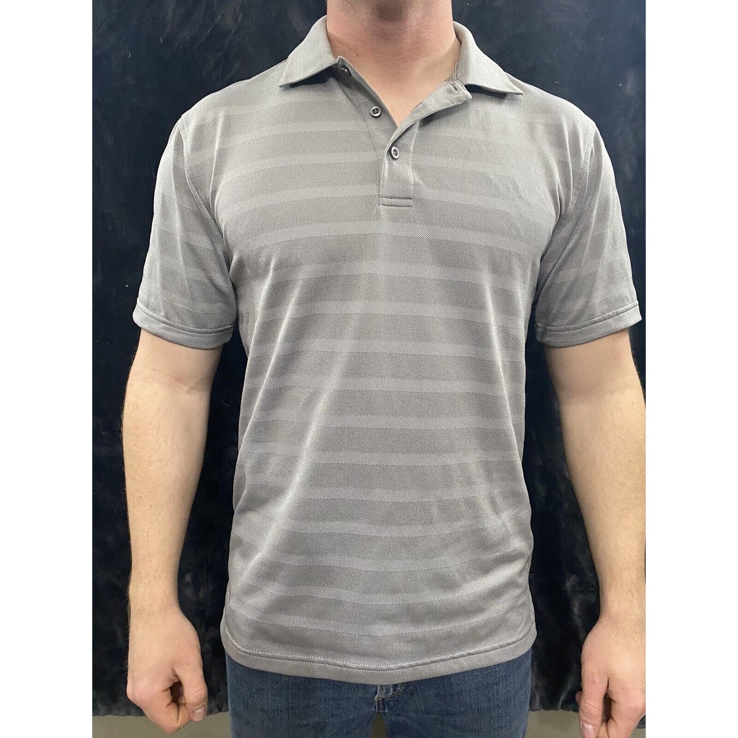 Bolle Men's Short Sleeve Performance Polo Shirt Tornado Stripes Gray Size Medium