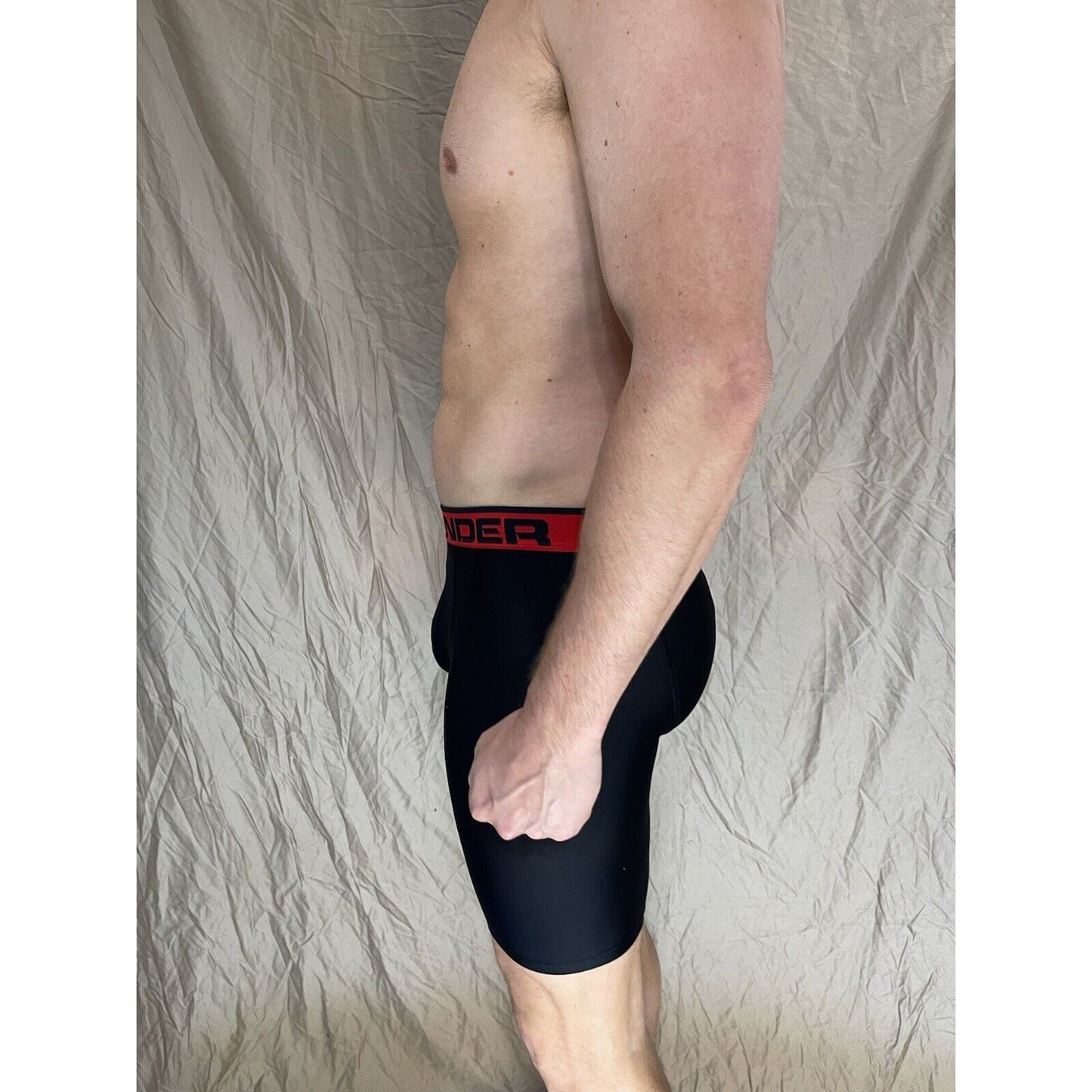 men's under armour boxer jock black with red band small