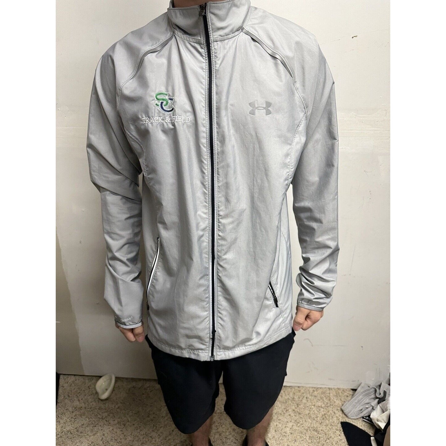 Men’s Gray Full Zip Run Fitted Medium Under Armour Sand Creek Track & Field