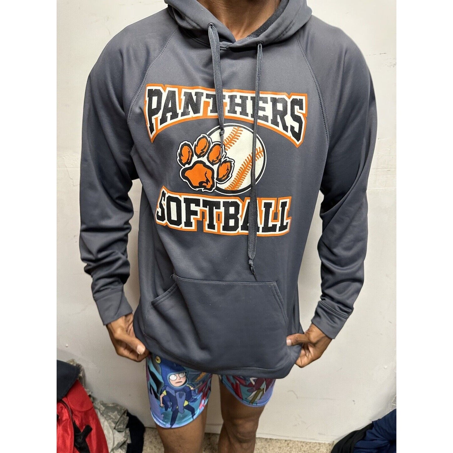 Men’s Panther Softball Gray Hoodie Pullover Large