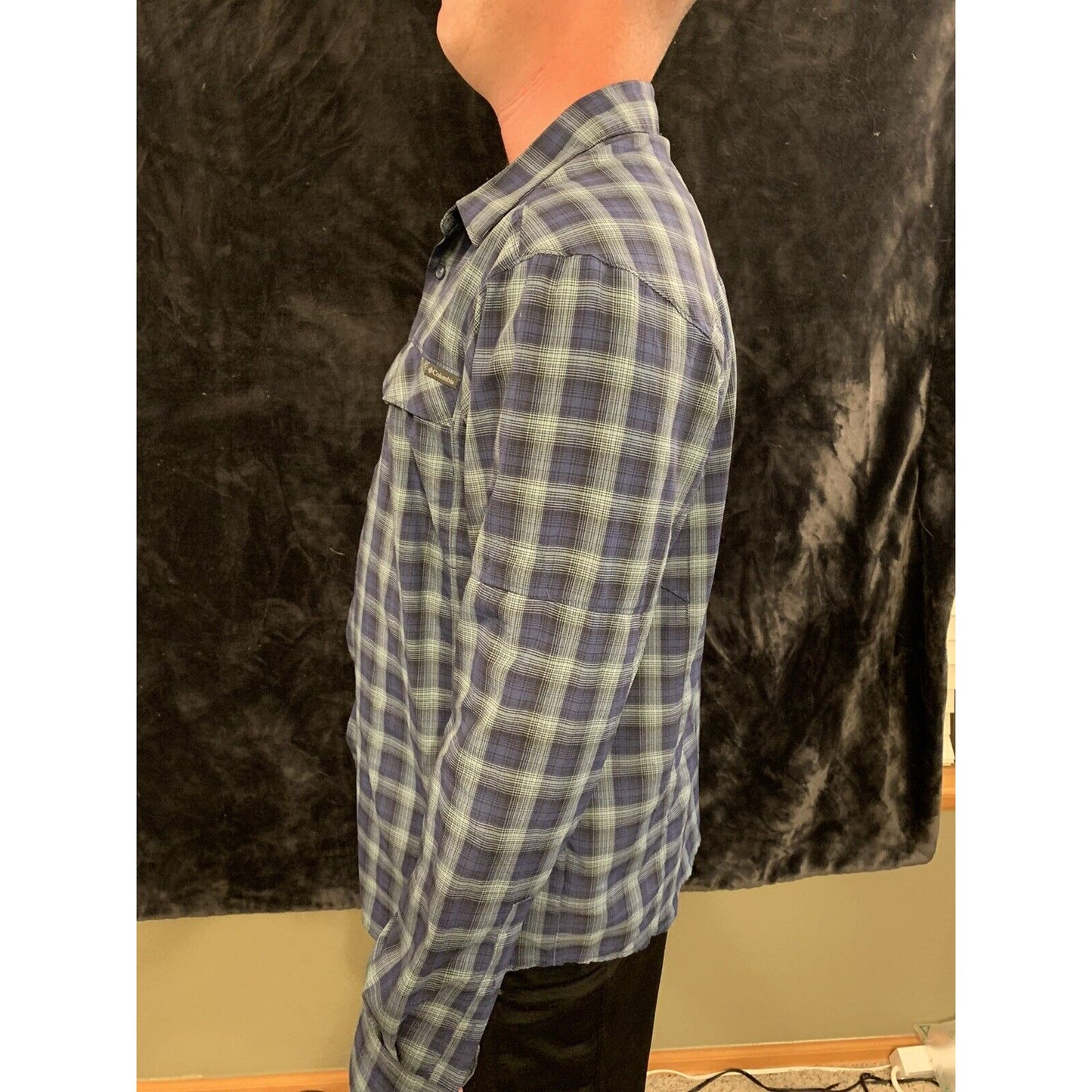 Columbia Omni Shade Blue Plaid Outdoor Fishing Hunting Long Sleeve Shirt Men's L