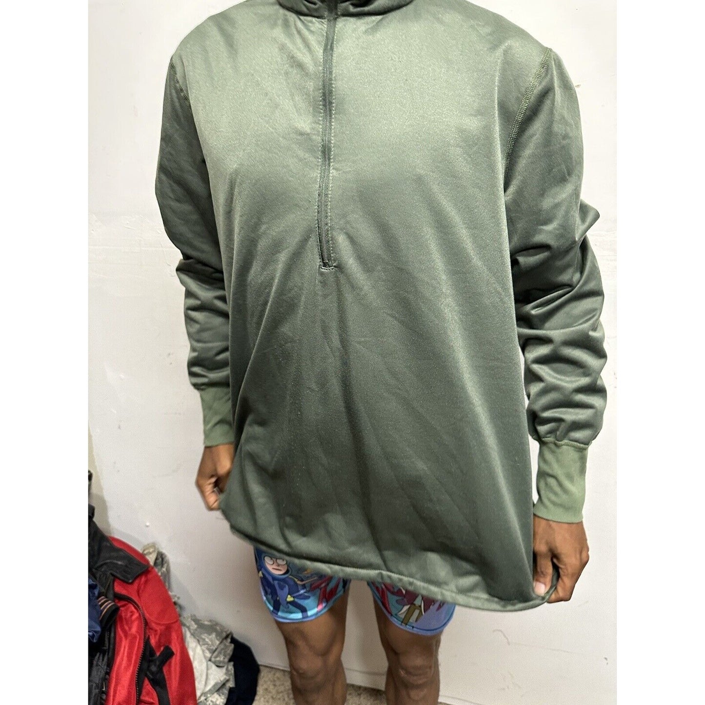 Men’s Green Military Army USAF Large 1/4 Zip Jacket Sleeping Shirt Long Sleeve