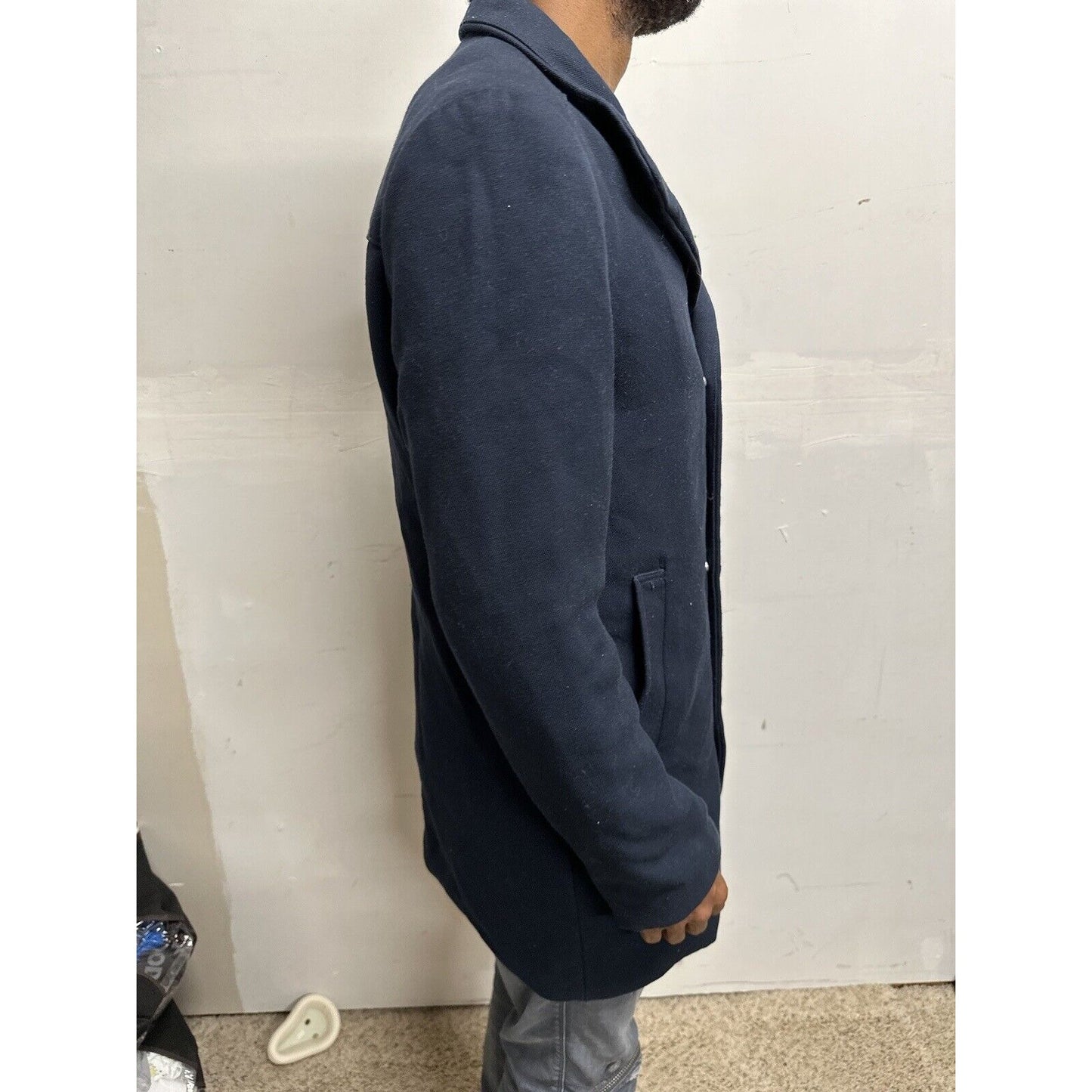 Men’s Dark Blue H&M 38R Zip Up And Snap Jacket Poly & Viscose