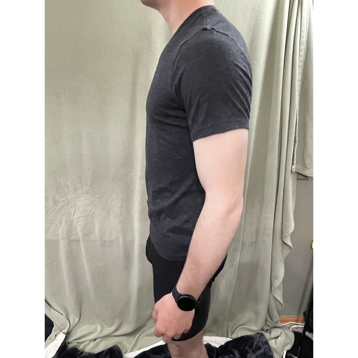 Alfani Men's Slim Fit Tee Shirt Small Cotton Polyester Charcoal Gray V-Neck