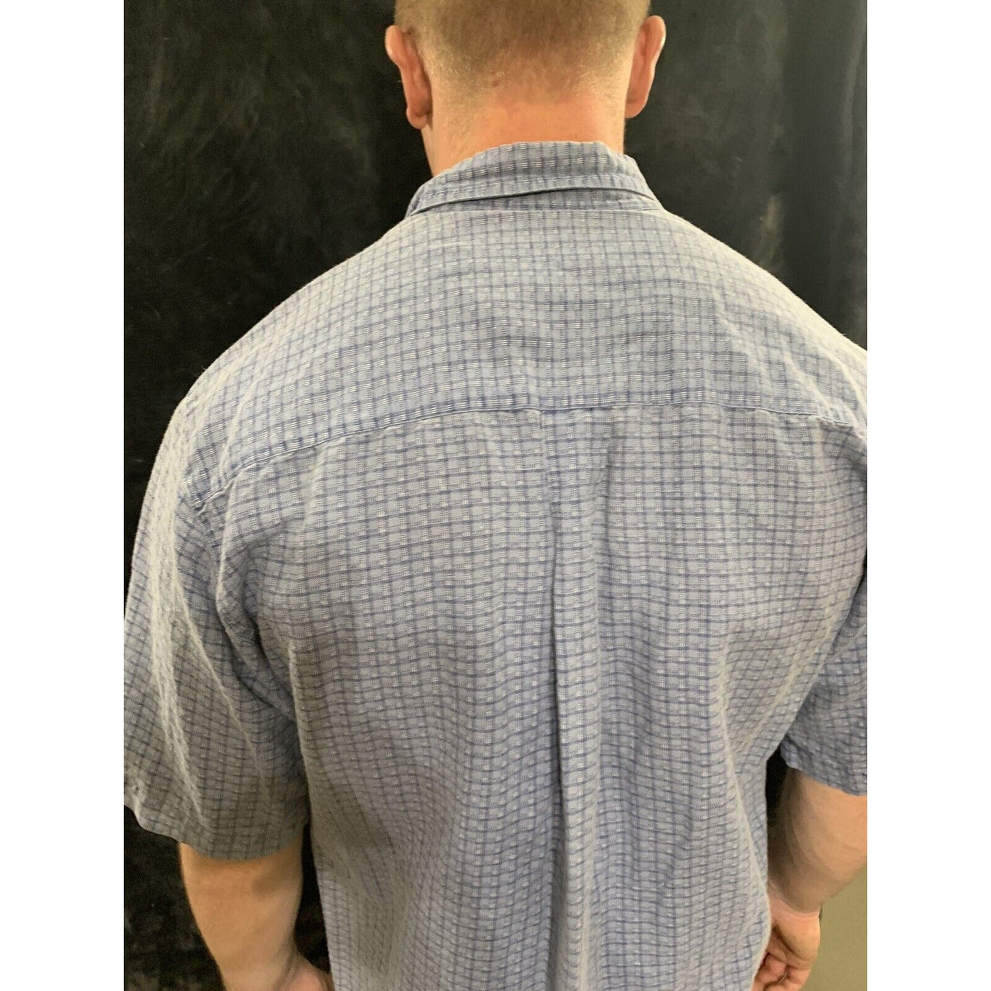 Bugle Boy Company Mens Medium Short Sleeve Blue Checkered Shirt Sleeve Pocket