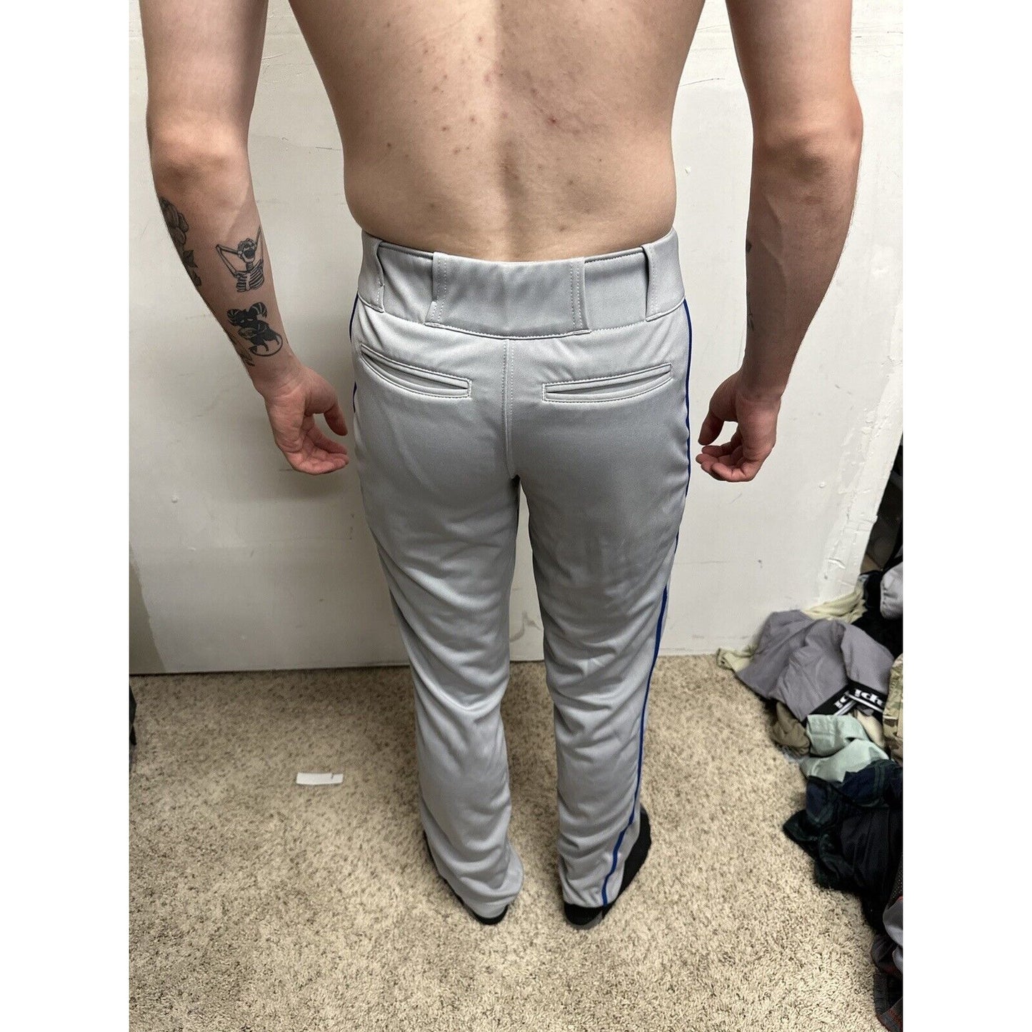 Men’s Gray Champro Adult Medium Baseball Pants With Blue Line
