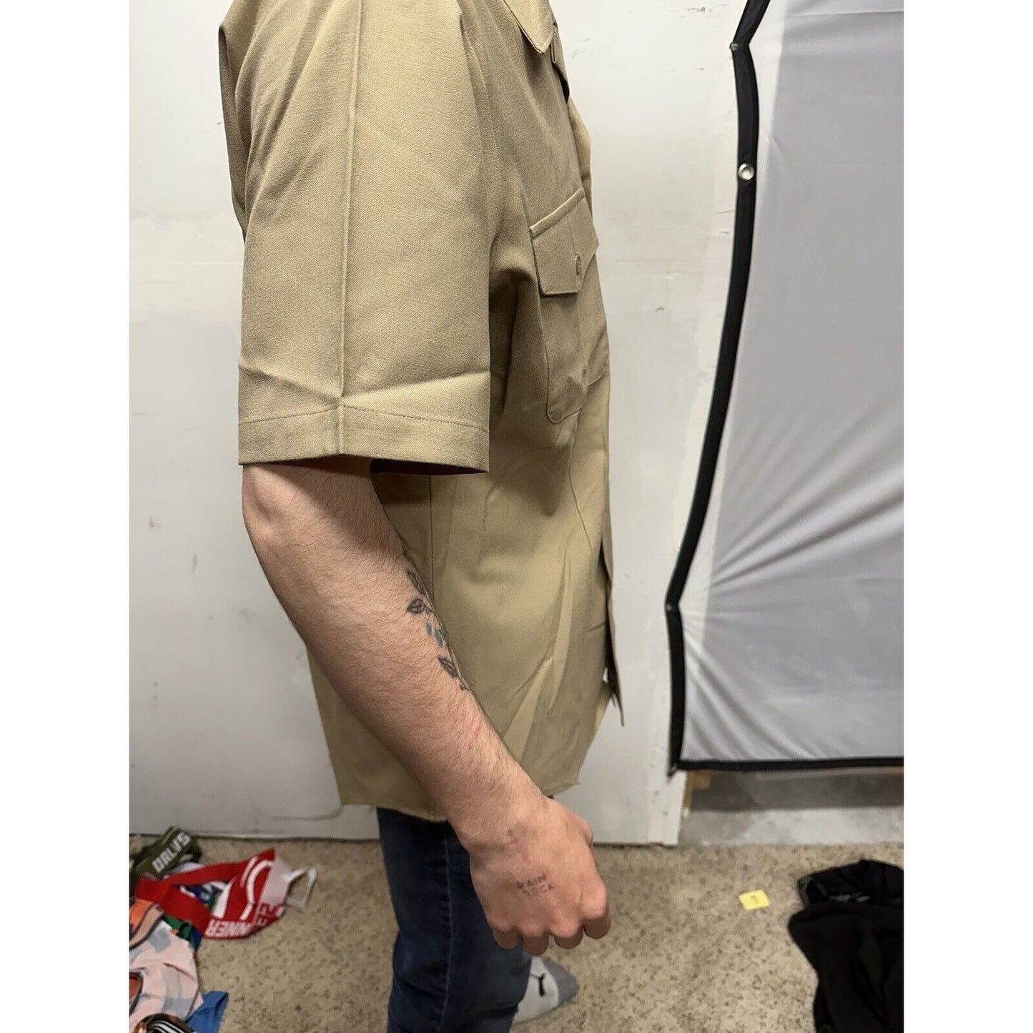 Men’s Military Usmc Flying Cross Large Button Up Uniform Khaki Shirt