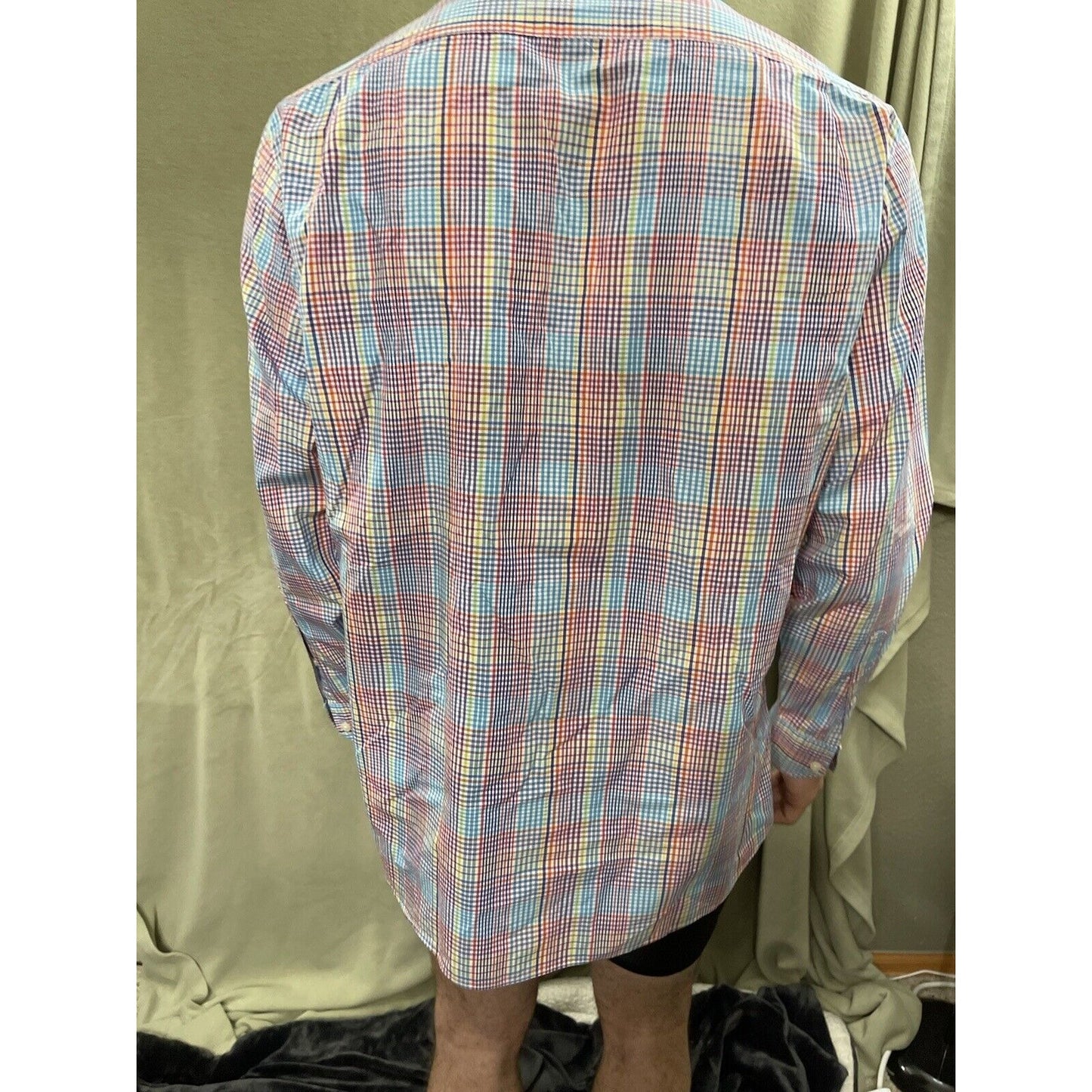 Cremieux Mens Button Down Casual Long Sleeve Shirt Rainbow Plaid Medium Cotton