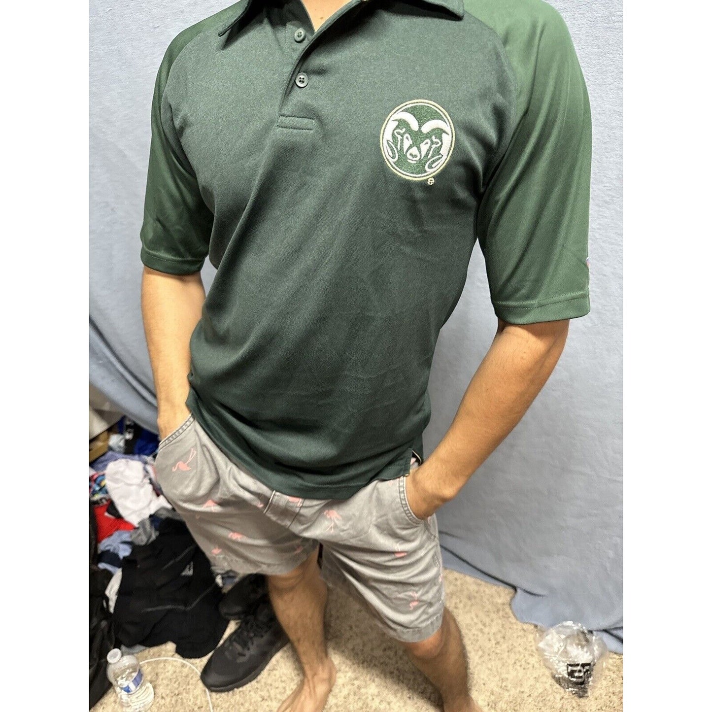 Men’s Champion Small Polo Colorado State University Rams Shirt Green