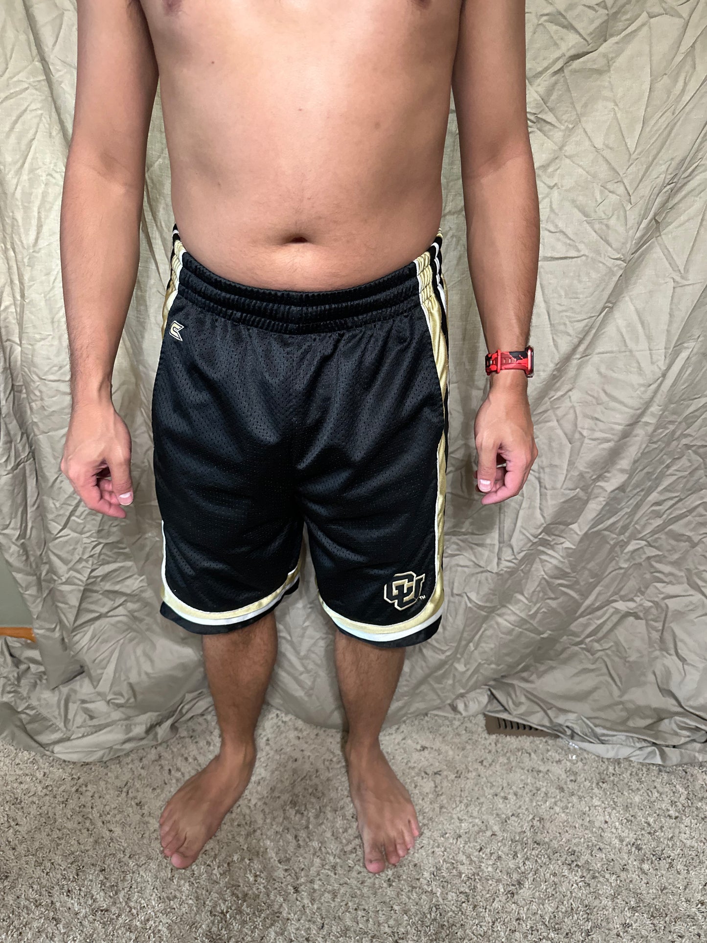 University of Colorado black and gold colosseum size small basketball shorts with pockets
