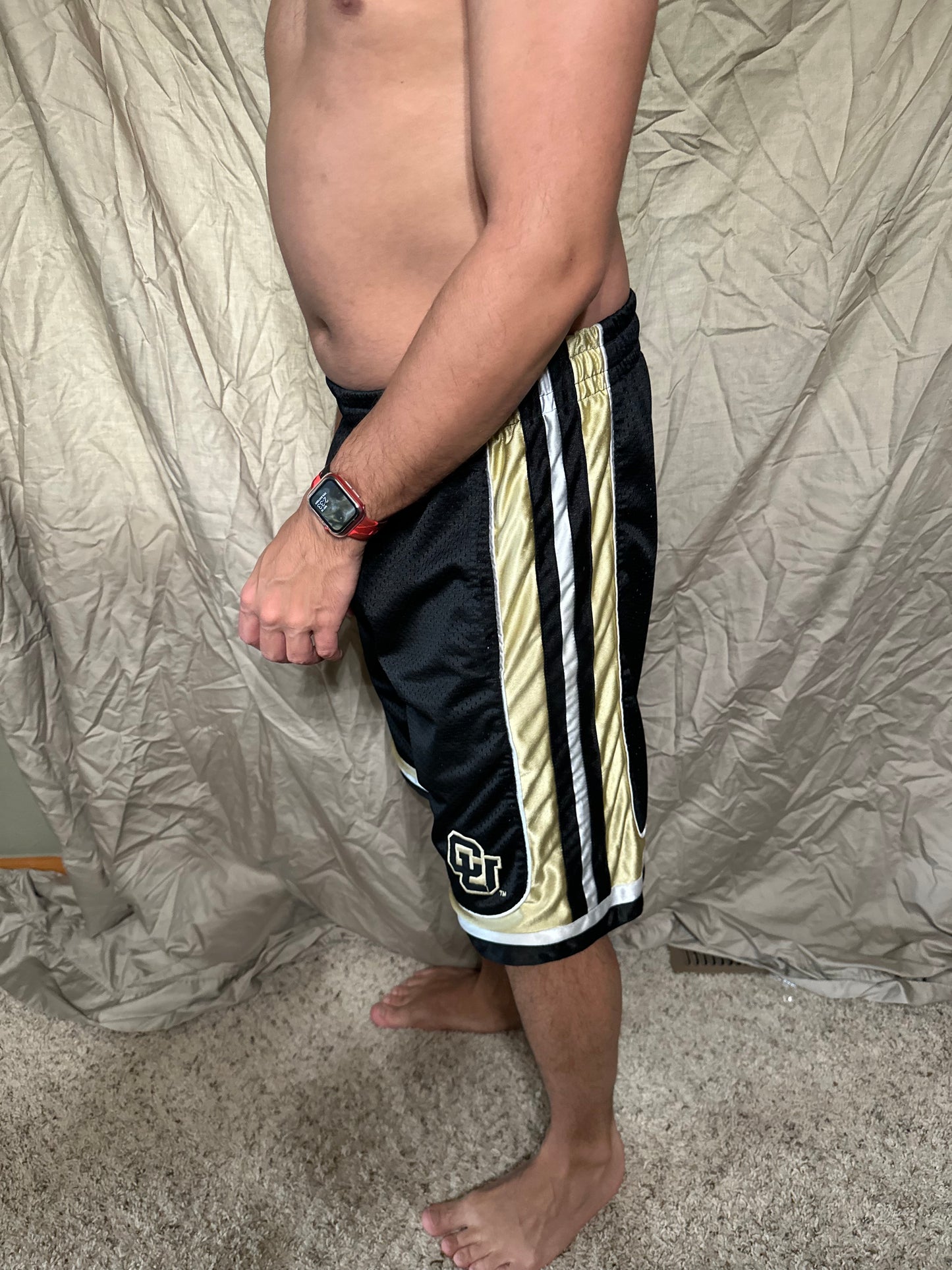 University of Colorado black and gold colosseum size small basketball shorts with pockets